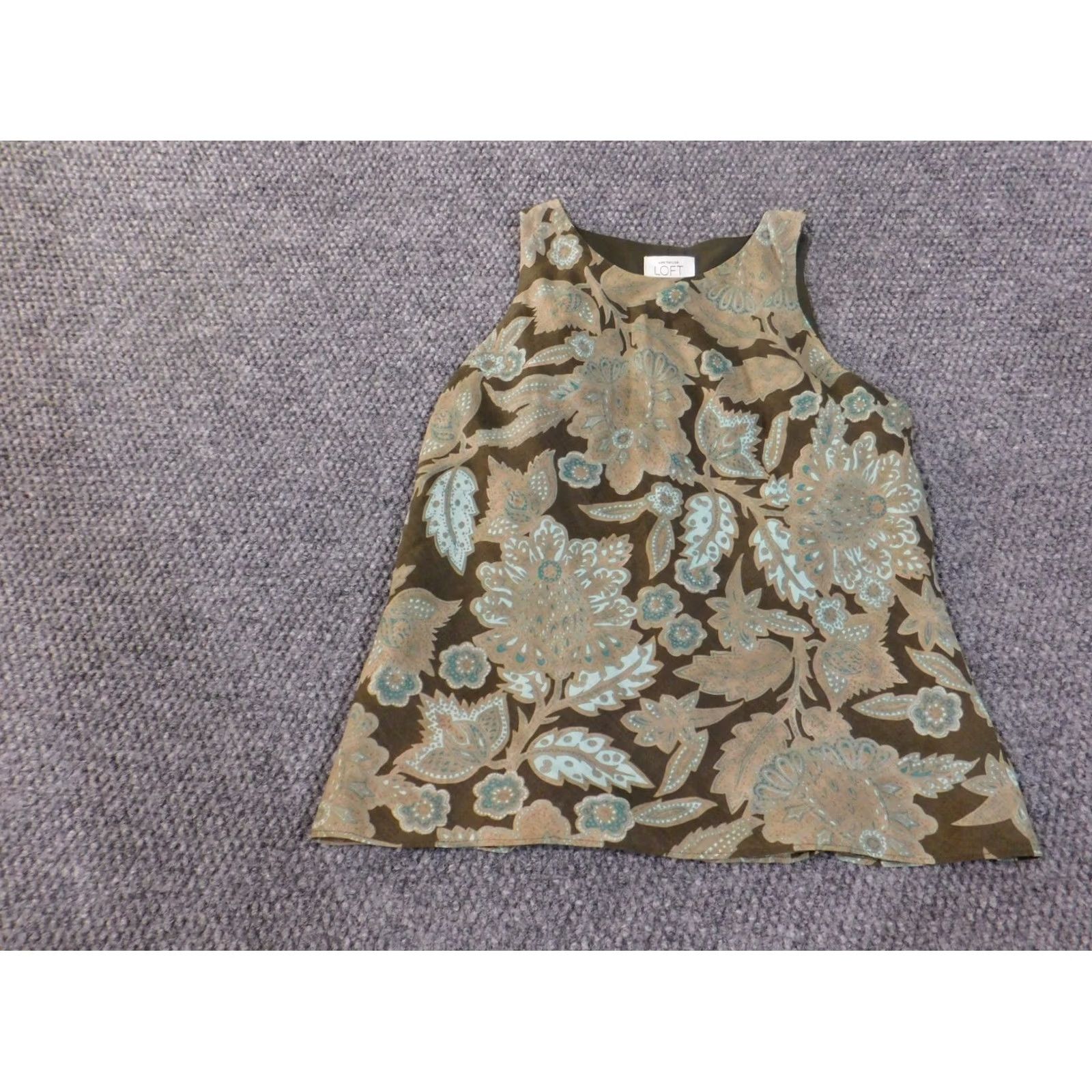 Ann Taylor Loft Blouse Women's Sleeveless Green Floral Ramie Lined Round Neck Casual Size 6 Regular Size M / US 6-8 / IT 42-44 - 2 Thumbnail