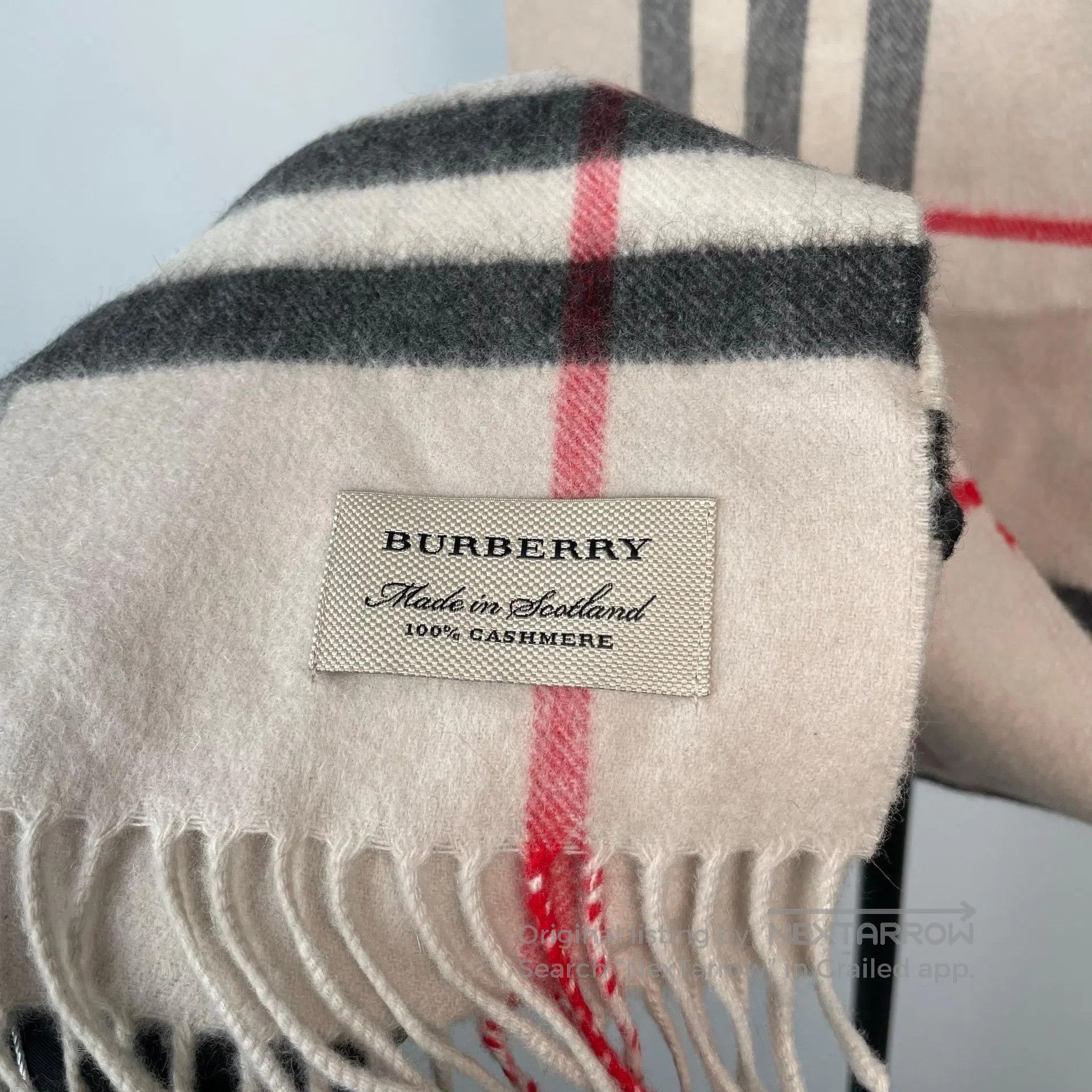 Burberry Burberry Beige Plaid Cashmere Fringe Scarf| Size ONE SIZE - 7 Thumbnail