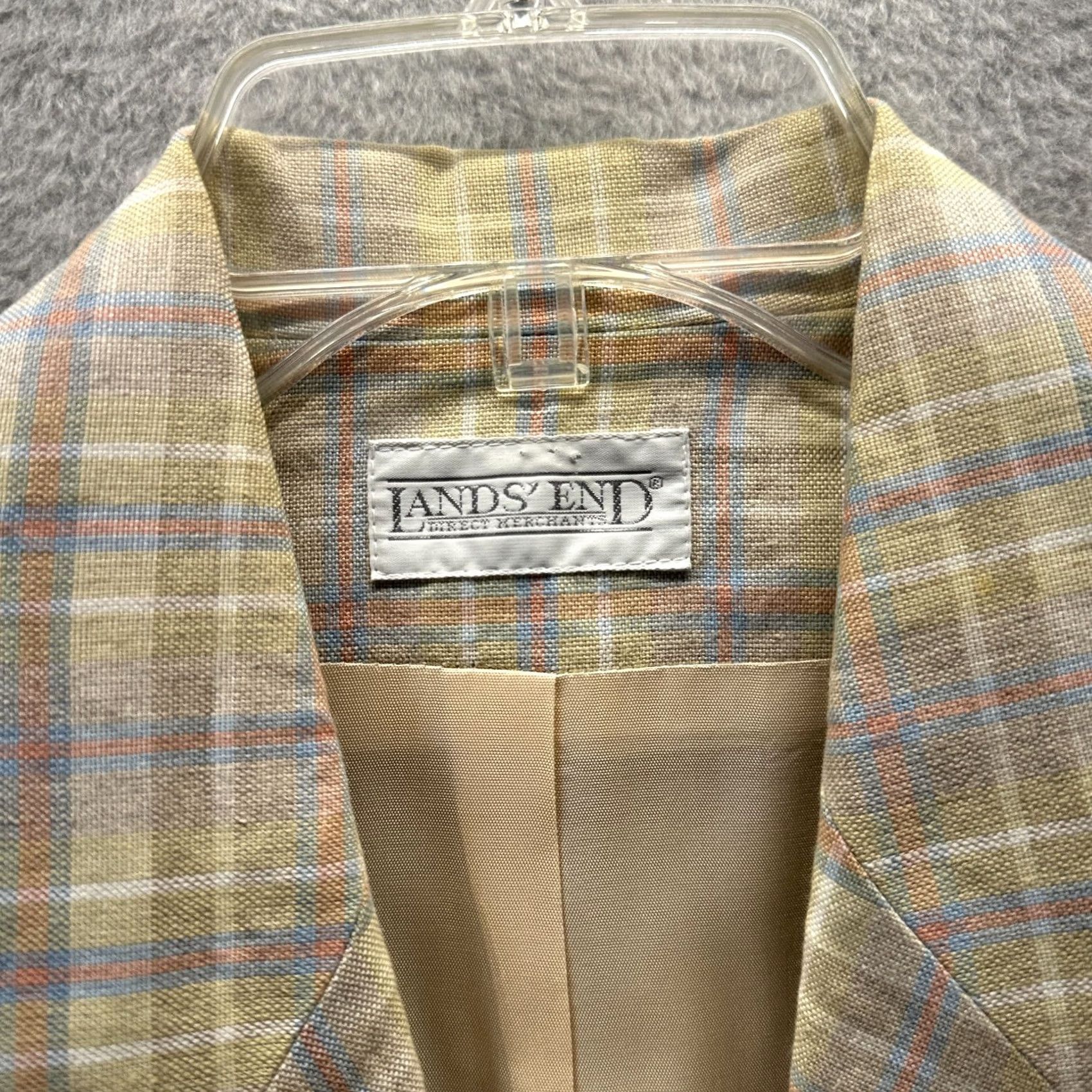 Lands' End Lands' End Jacket Womens Petite 4 Linen Plaid Blazer Coat Short Sleeve Button 80s Yellow Blue 100% Linen Ladies Mens? Size S / US 4 / IT 40 - 3 Thumbnail