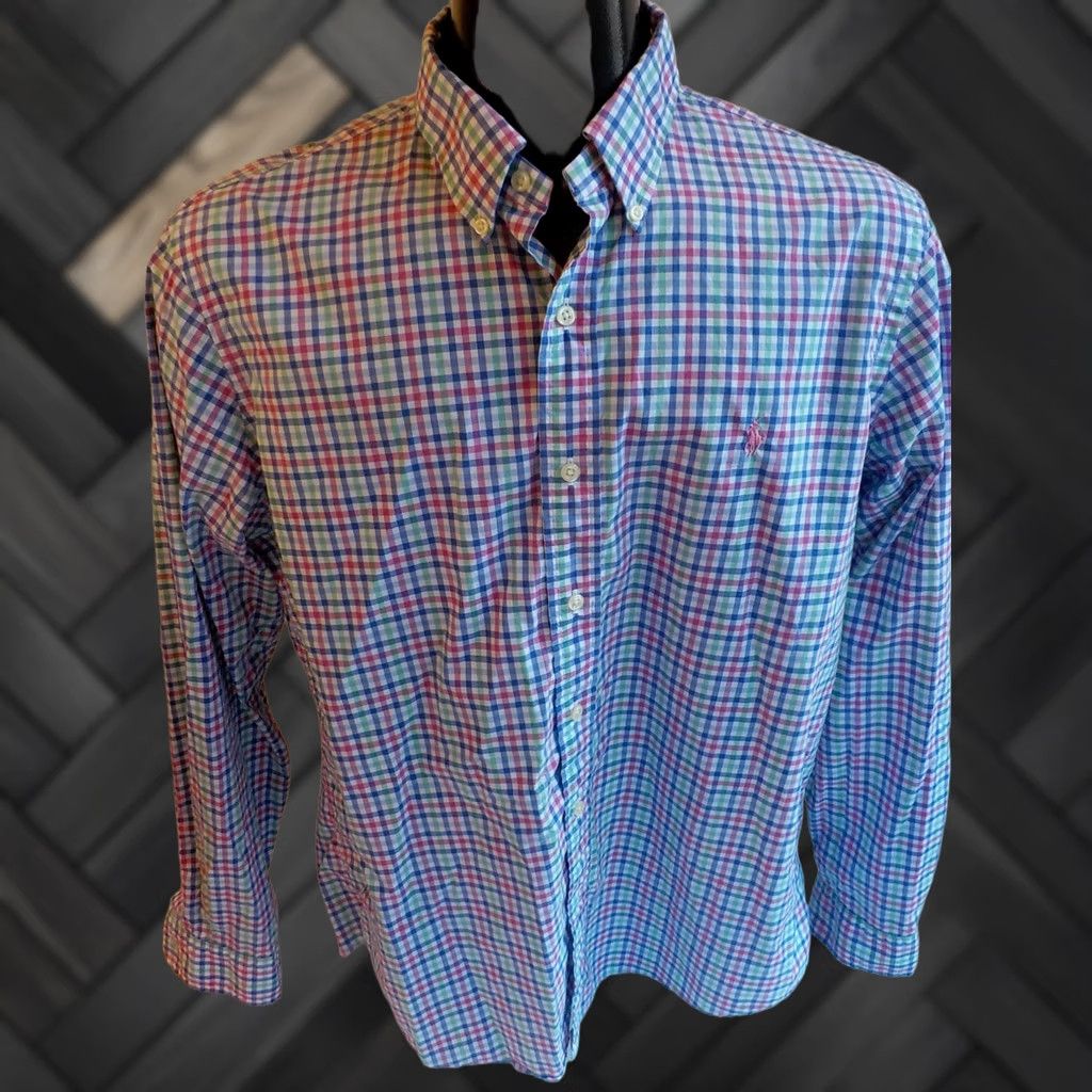 Ralph Lauren Ralph Lauren Plaid Button Down Shirt LG Mens 100% Cotton Blue White Pink Green Size US L / EU 52-54 / 3 - 1 Thumbnail