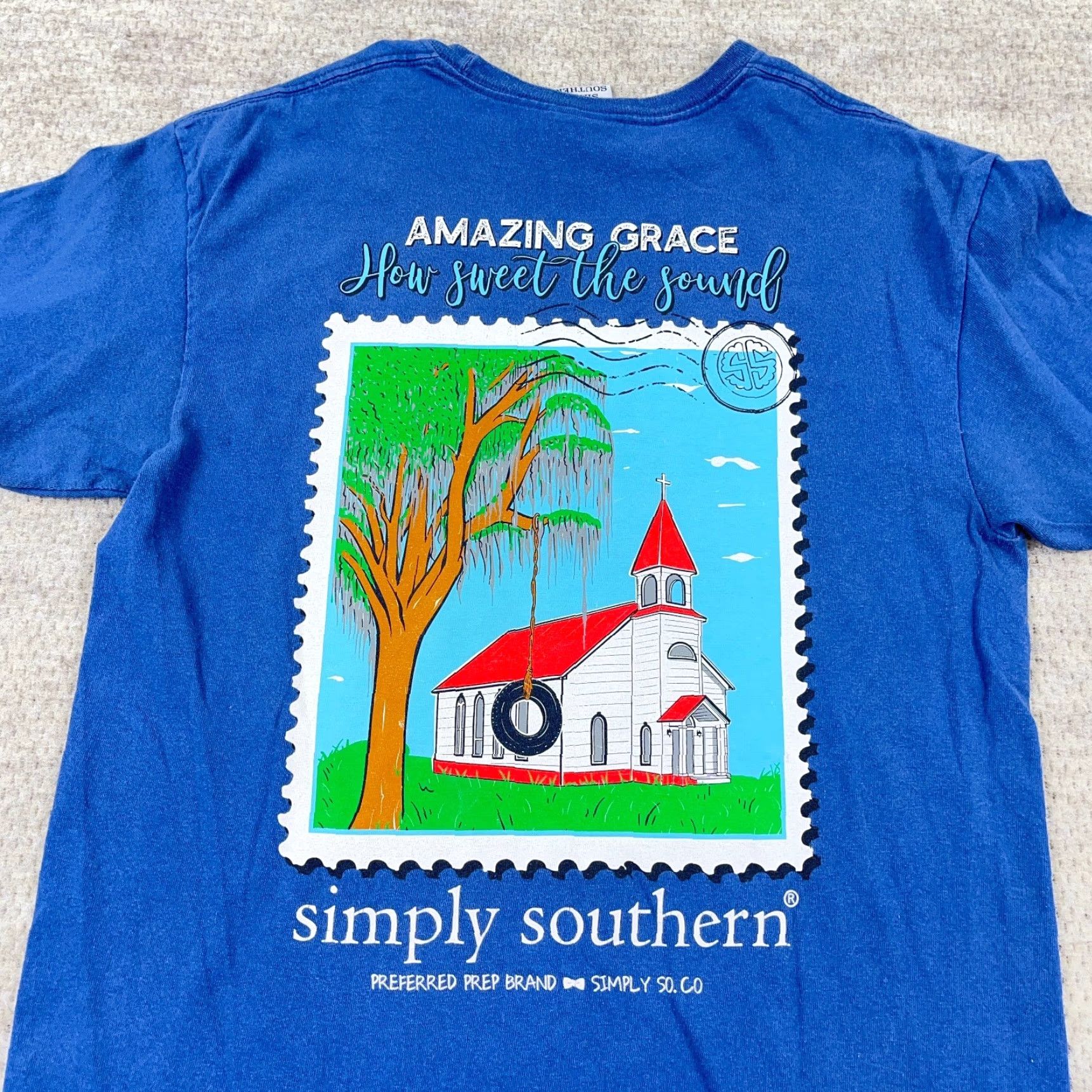 Vintage Simply Southern Shirt Women M Blue Tee Church Christian God Religion Shirt Size M / US 6-8 / IT 42-44 - 3 Thumbnail