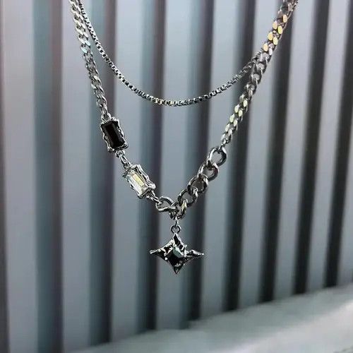 Other Zircon Star Double Layer Necklace Unisex Size ONE SIZE - 4 Thumbnail