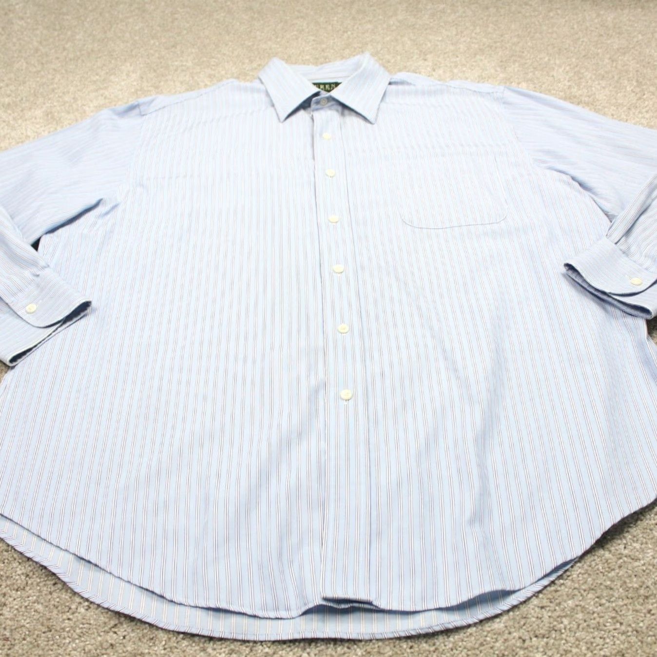 Ralph Lauren LAUREN Ralph Lauren Dress Shirt Mens 17 34/35 Blue Non-Iron 100% Cotton L/S Striped Shirt Men Size 17, 34/35 Blue Classic, Preppy Mens Shirt Size 46R - 2 Thumbnail