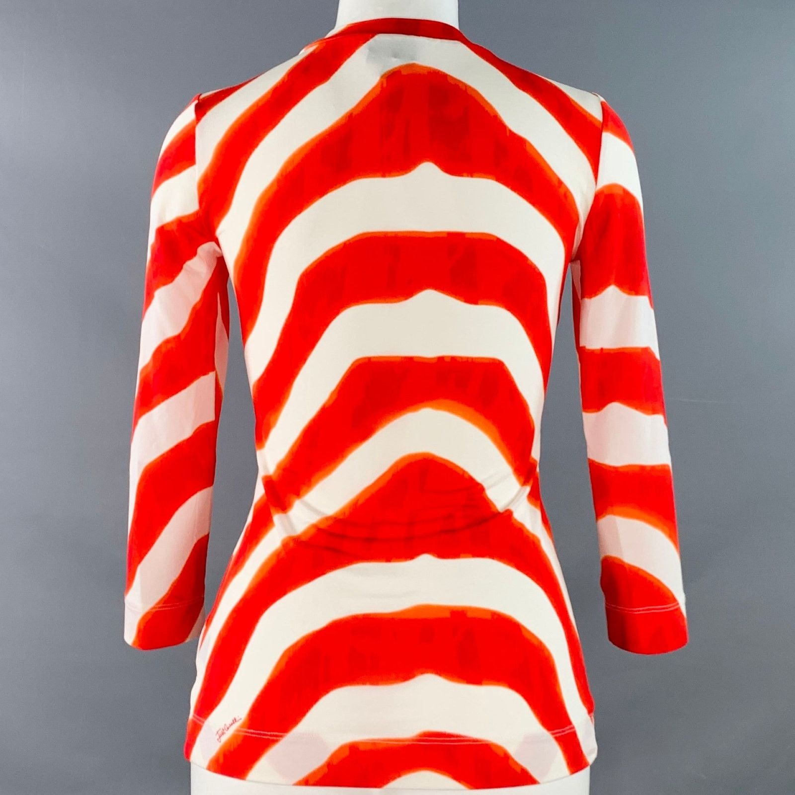 Just Cavalli Red White Viscose Blend Jersey Zig Zag 3/4 Sleeves V-Neck Size XS / US 0-2 / IT 36-38 - 4 Thumbnail