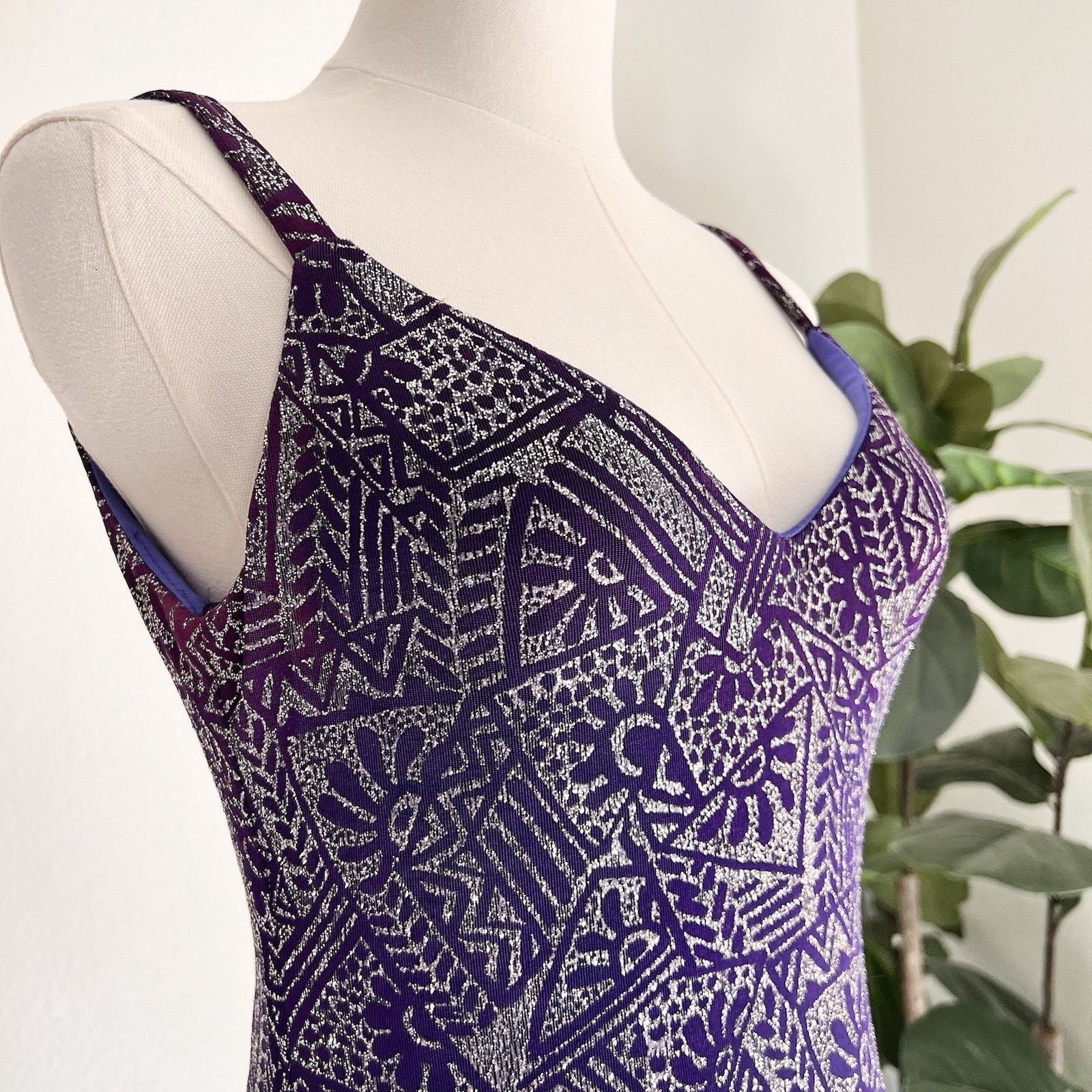 Other Vintage Caché Y2K Dress 6 Prom Formal Purple Silver Glitter Size M / US 6-8 / IT 42-44 - 2 Thumbnail