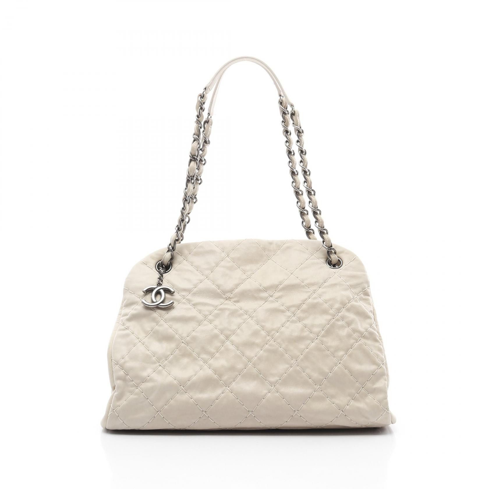 Chanel Chanel Mademoiselle Bowling Bag Calf Shoulder Bag Leather Shoulder Bag in Beige, Women's