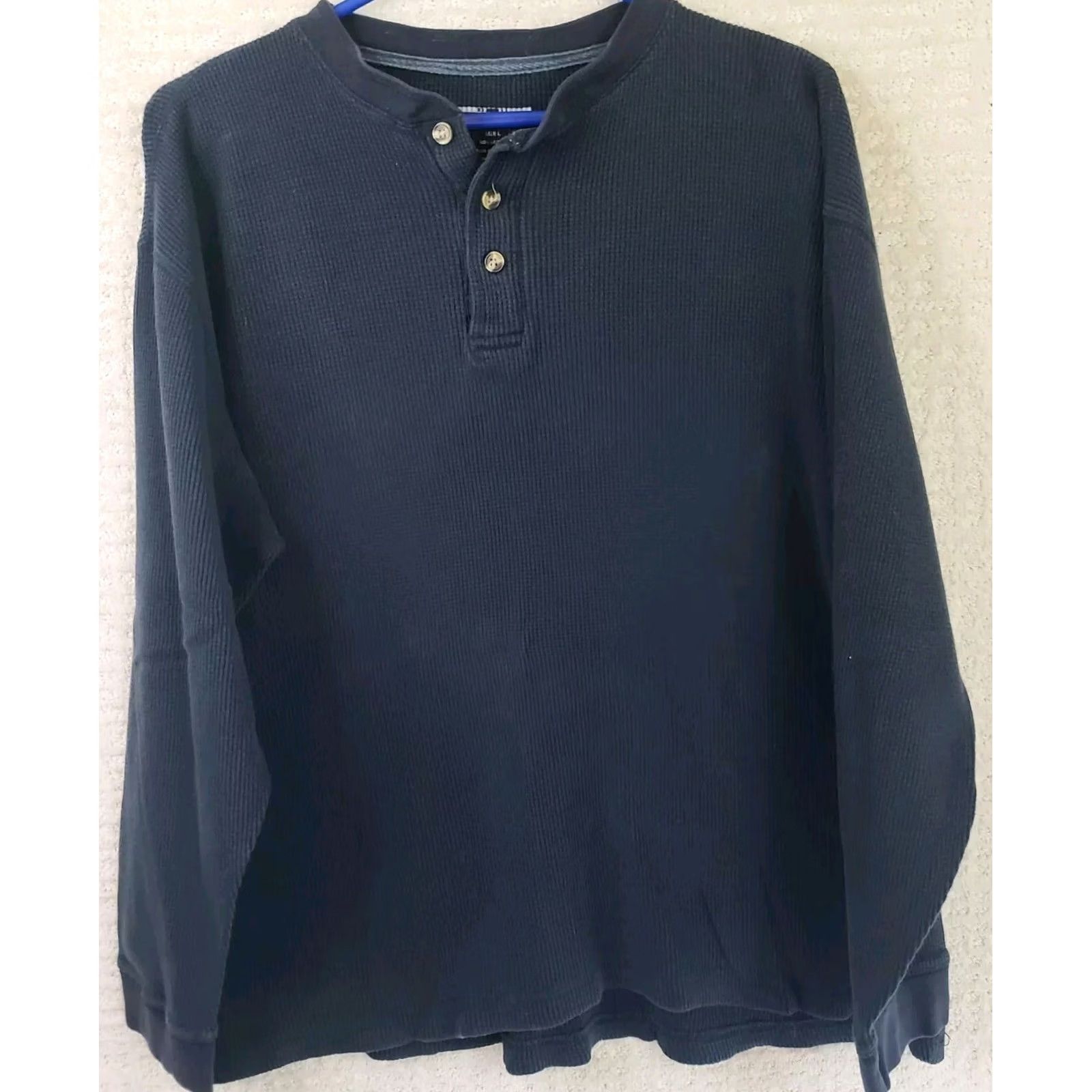 Vintage 1776 Henley Shirt Men's L Blue Waffle Knit Thermal Long Sleeve Outdoor Warm Shirt Size US L / EU 52-54 / 3 - 2 Thumbnail