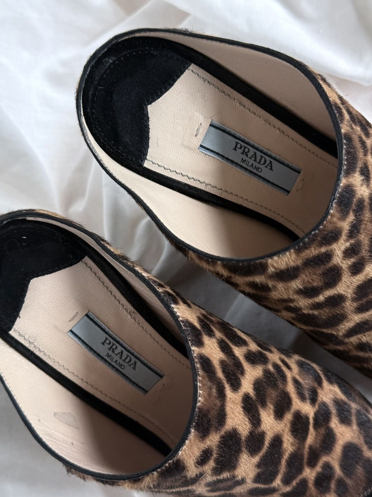 Prada Prada Leopard Print Pony Hair Open-Toe Mules on Wedges Size US 5 / IT 35 - 6 Thumbnail