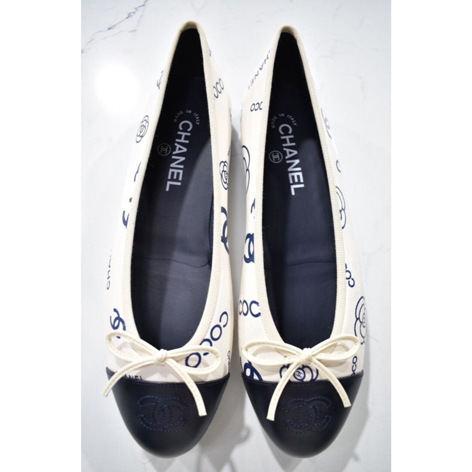 Chanel 23P CC Coco Logo Cap Toe Bow Tie Ballet Ballerina Flat 37 Size US 7.5 / IT 37.5 - 2 Thumbnail
