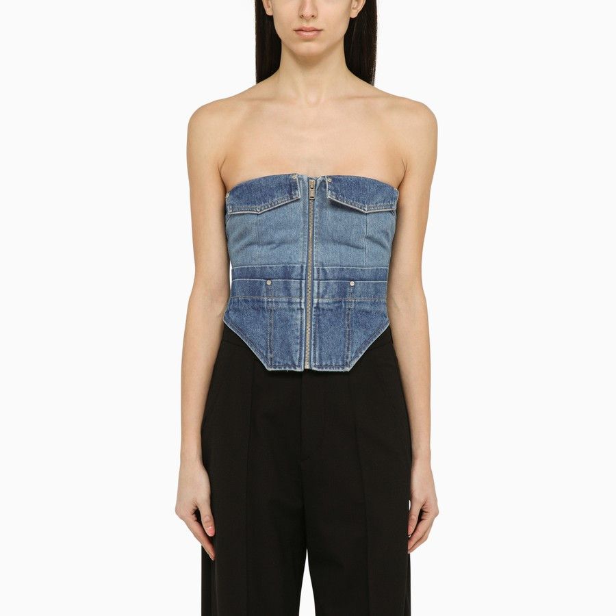o1d2blof0224 Blue Denim Top With Zip in Blue