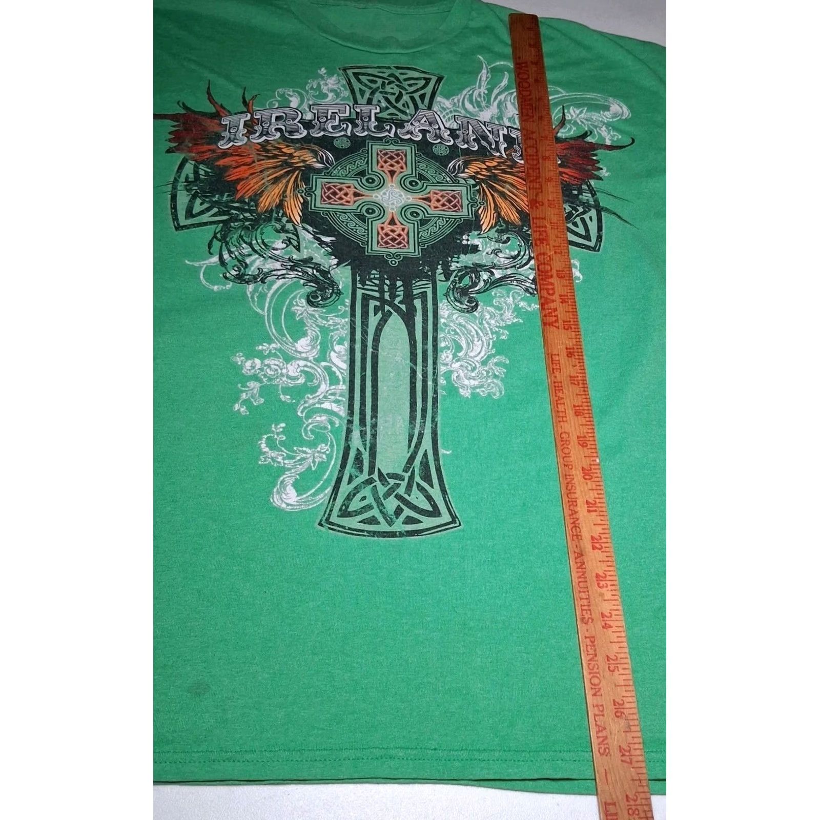 Vintage Ireland Shirt Men XL Green Celtic Cross Angel Wings Irish Y2K Graphic Work READ Size US XL / EU 56 / 4 - 6 Thumbnail