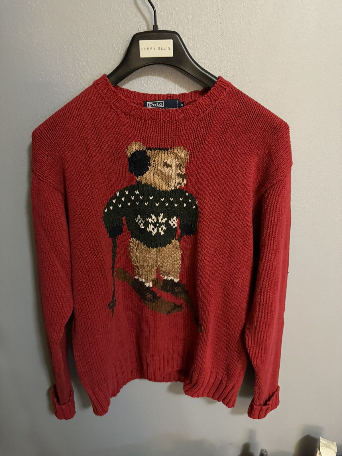 image of Polo Ralph Laurent Teddy Bear Ski Knit in Red, Men's (Size Medium)