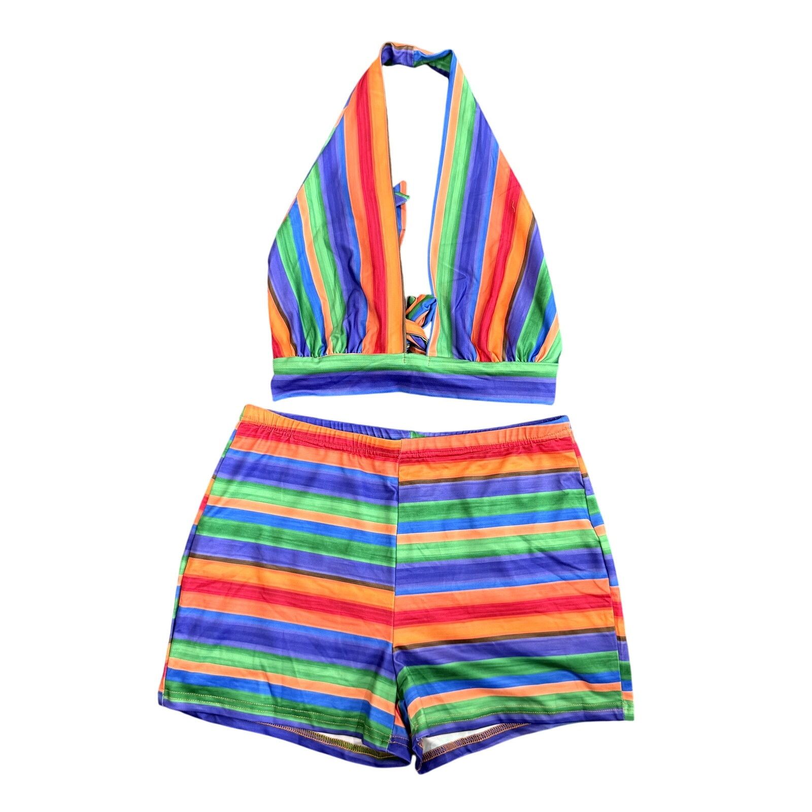 Shein Halter Top and Shorts in Multi Stripes, Size L Size 34" / US 12 / IT 48 - 1 Thumbnail