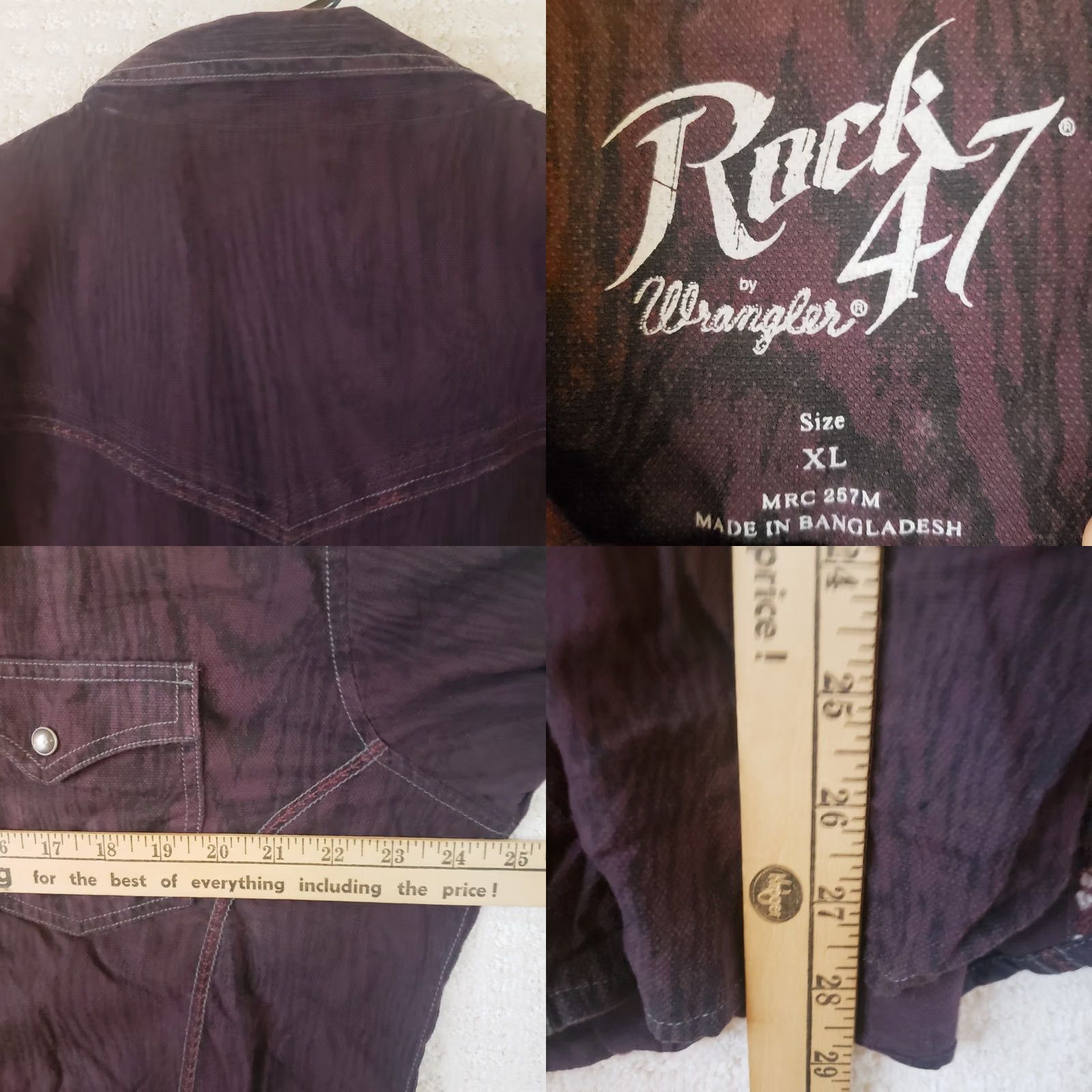 Wrangler VINTAGE Wrangler Rock 47 Shirt Mens XL Black Maroon Western Casual LS Snap Embroidered Size US XL / EU 56 / 4 - 10 Thumbnail