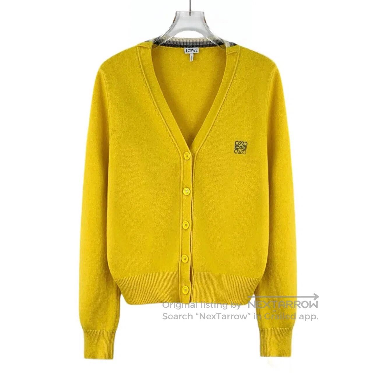 Loewe Loewe Yellow Logo Embroidered Wool V-Neck Single Breasted Size M / US 6-8 / IT 42-44 - 1 Thumbnail