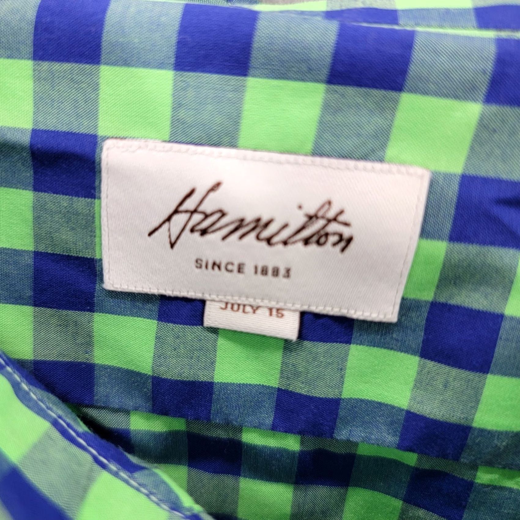 Hamilton Hamilton 1883 Shirt Adult 2XL Button Up check dress shirt green blue Size 48R - 2 Thumbnail