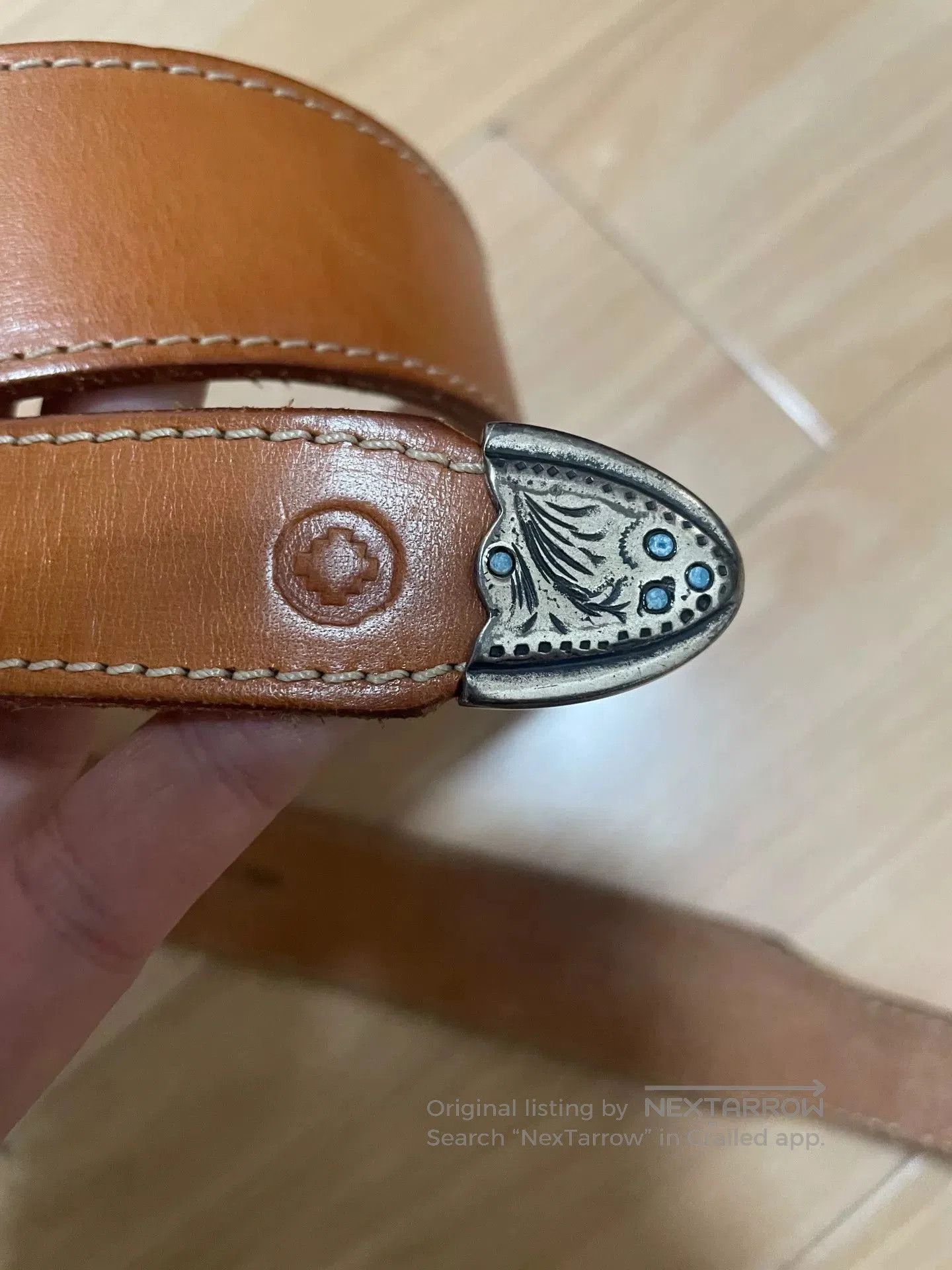 Japanese Brand Handmade Italian Turquoise Inlaid Leather Belt. Size ONE SIZE - 4 Thumbnail