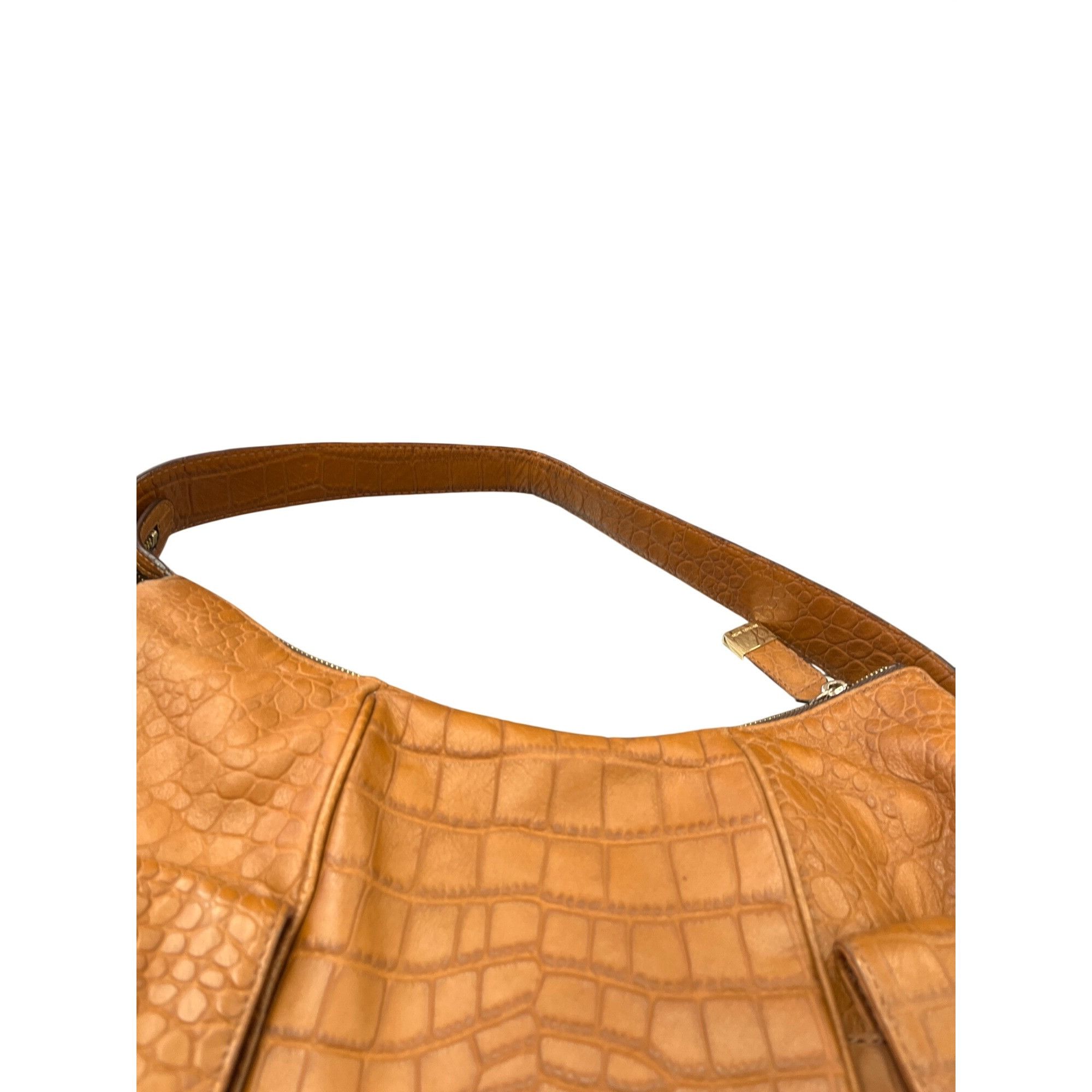 Michael Kors Michael Kors wms brown croc embossed leather shoulder hobo b Size ONE SIZE - 8 Thumbnail