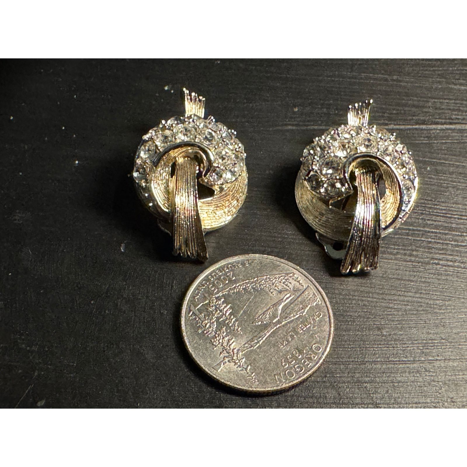 Other Vintage Lisner Brushed Gold & Rhinestone Clip On Earrings Size ONE SIZE - 2 Thumbnail