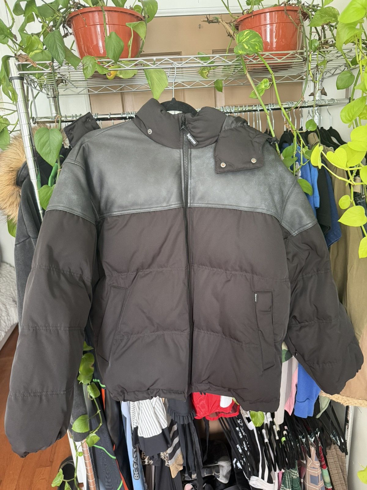 Supreme Supreme Leather Yoke Puffer Jacket Size US S / EU 44-46 / 1 - 1 Thumbnail