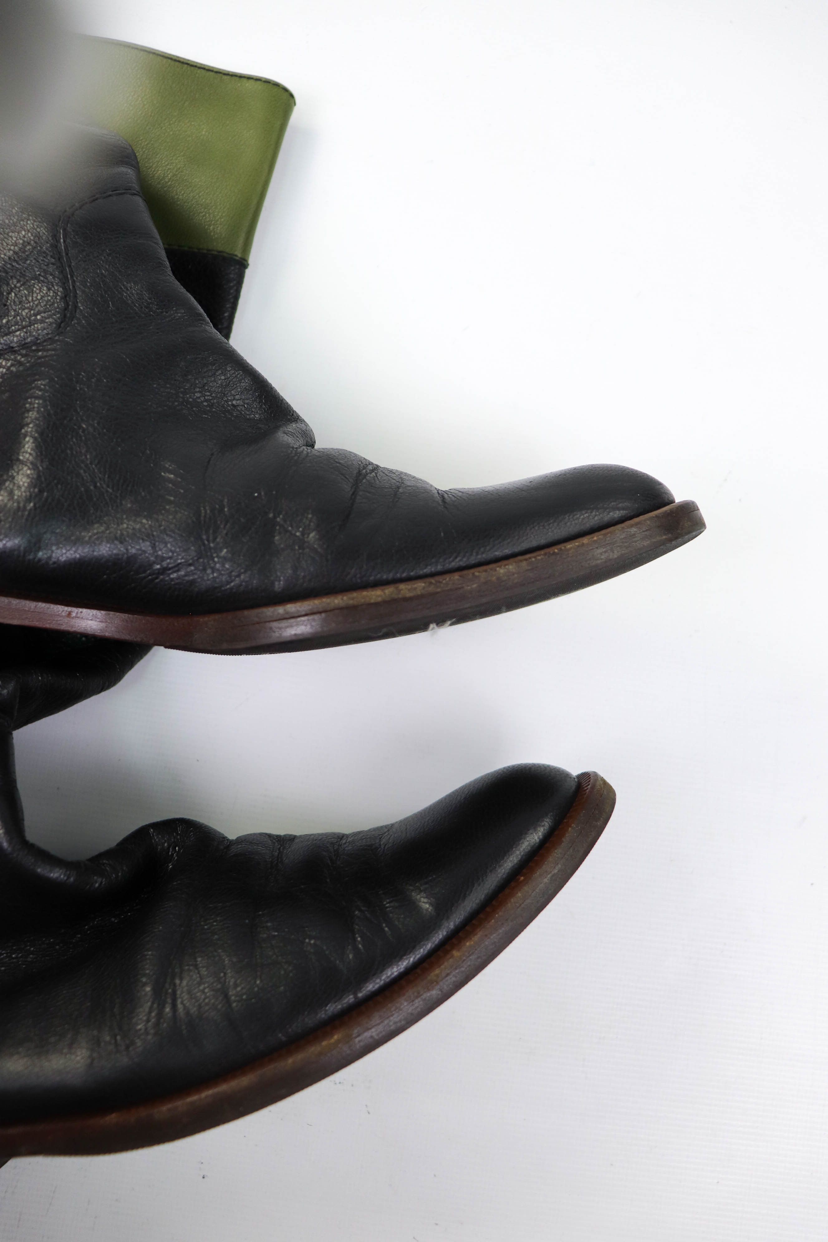 Etro Vintage ETRO Two Tone Green Leather Knee Length Riding Boots Size US 8.5 / IT 38.5 - 17 Thumbnail