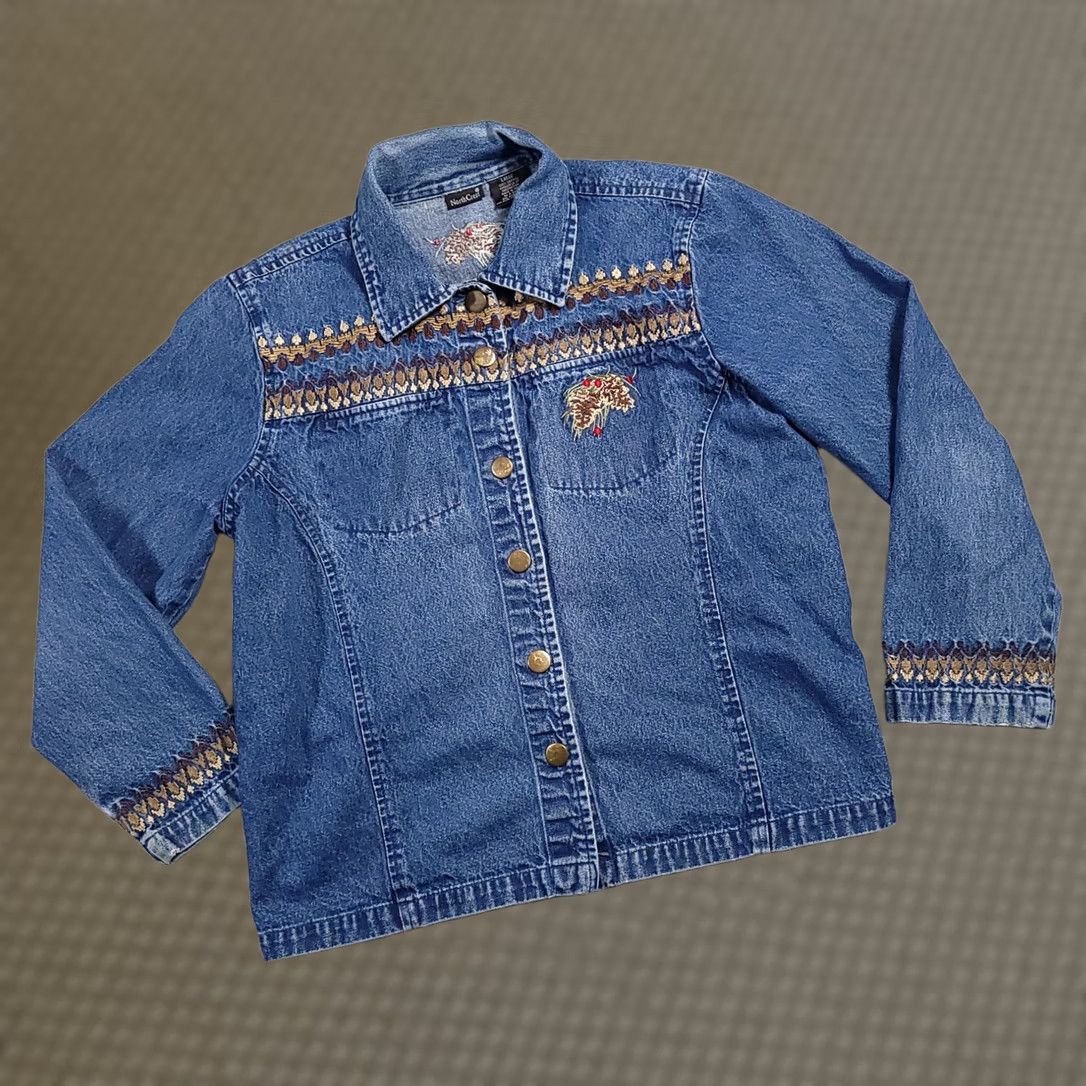 Denime NorthCrest Button Up Denim Jacket Shirt Women's Large Embroidered Collared Size L / US 10 / IT 46 - 1 Thumbnail