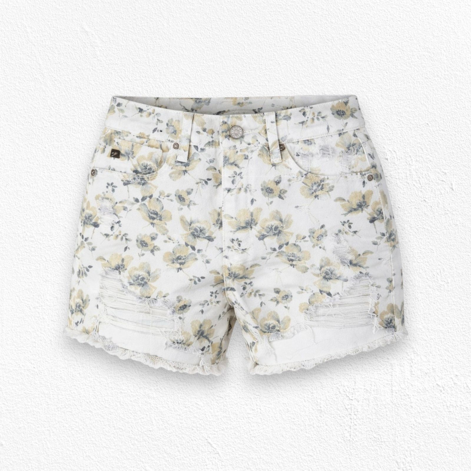 Other White Floral High Rise Distressed Denim Shorts Size Small Size 26" / US 2 / IT 38 - 1 Thumbnail