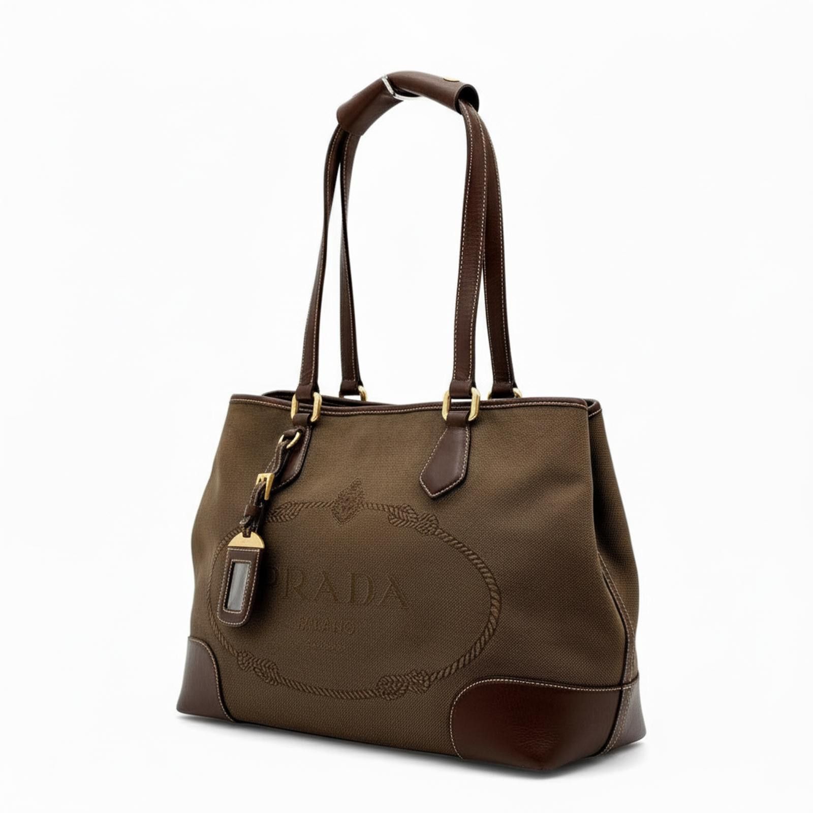 Prada Prada - Brown Canvas Leather Tote Bag Size ONE SIZE - 1 Thumbnail
