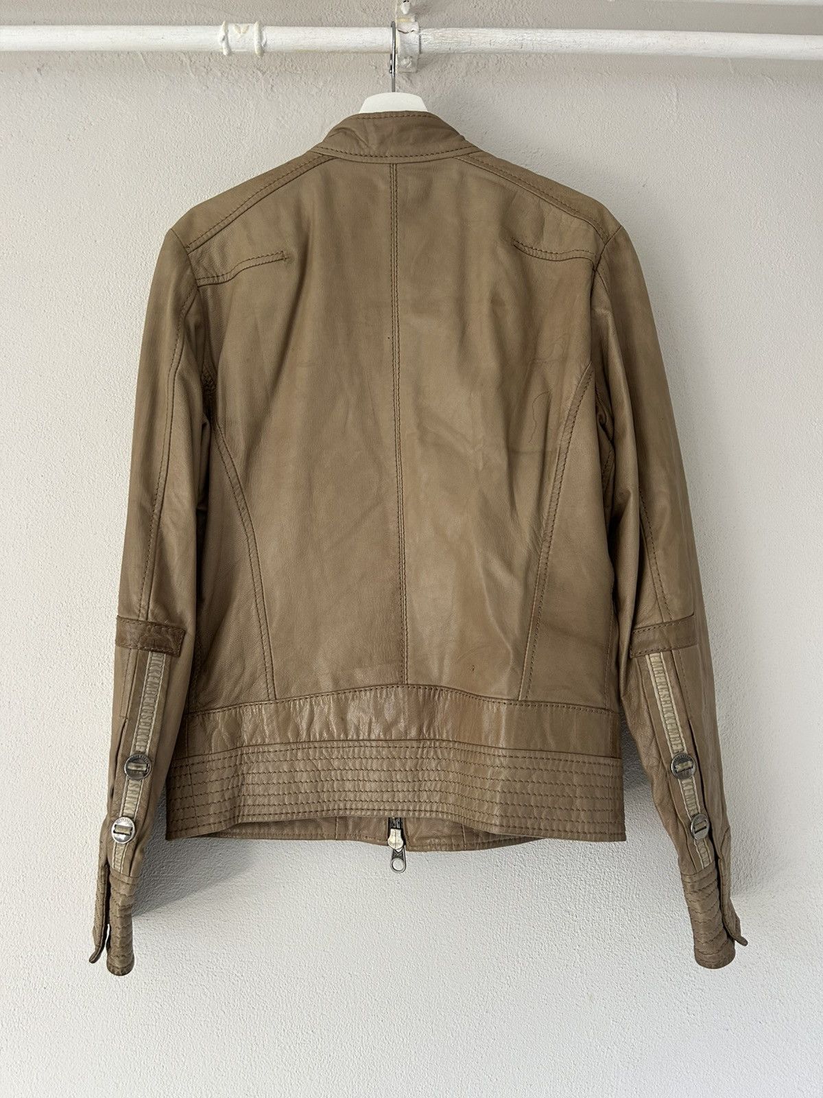 Dirk Bikkembergs Beige Leather Moto Jacket Size US M / EU 48-50 / 2 - 11 Thumbnail