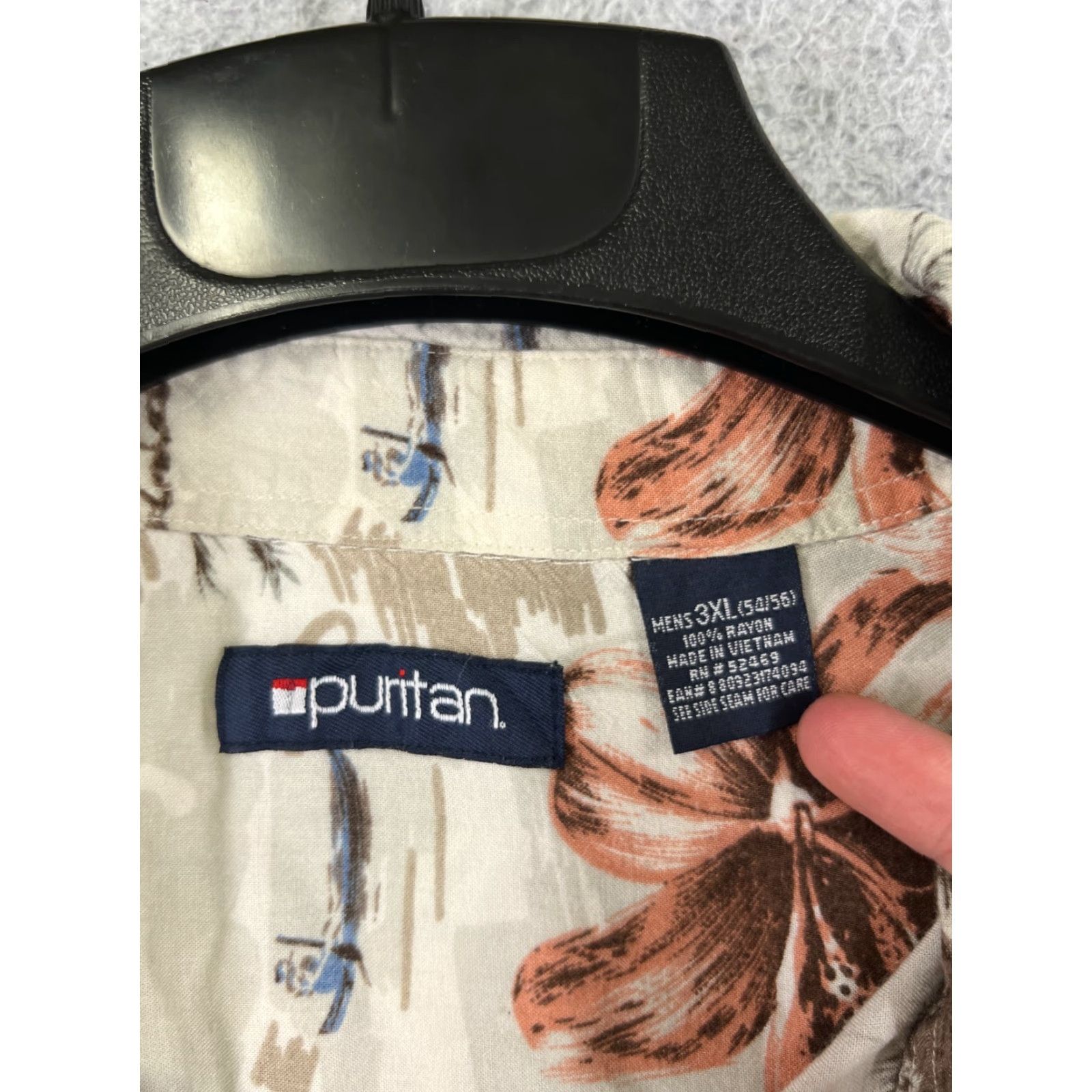 Vintage Puritan Shirt Adult 3XL Beige Floral Palm Island Rayon Hawaiian Button Shirt (Men) Size US XXL / EU 58 / 5 - 7 Thumbnail