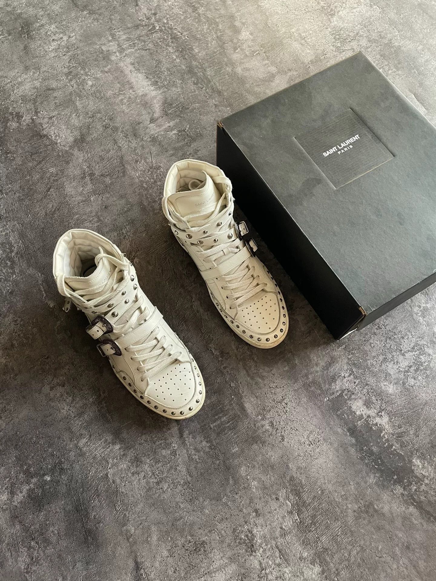 Saint Laurent Paris Saint Laurent White Studded High-Top Sneakers. Size US 7 / EU 40 - 1 Thumbnail
