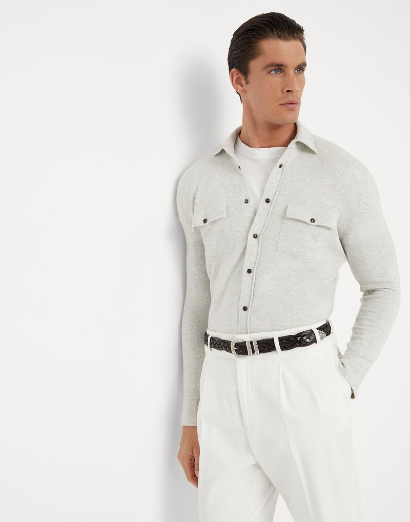 Brunello Cucinelli o1w1db10326 Shirt Style Cardigan in Grey Size US XL / EU 56 / 4 - 5 Thumbnail