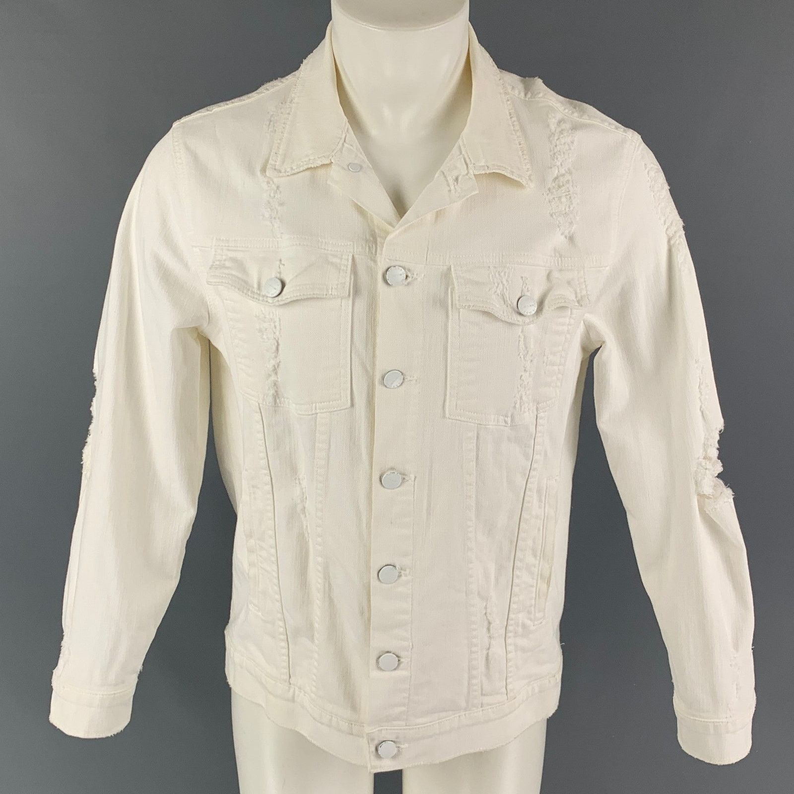 Current/Elliot CURRENT/ELLIOTT M White Distressed Cotton Trucker Jacket Size US M / EU 48-50 / 2 - 1 Thumbnail