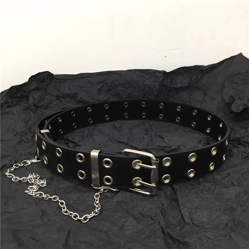 Jewelry Double Pin Buckle Style Belt With Chain Size ONE SIZE - 7 Thumbnail