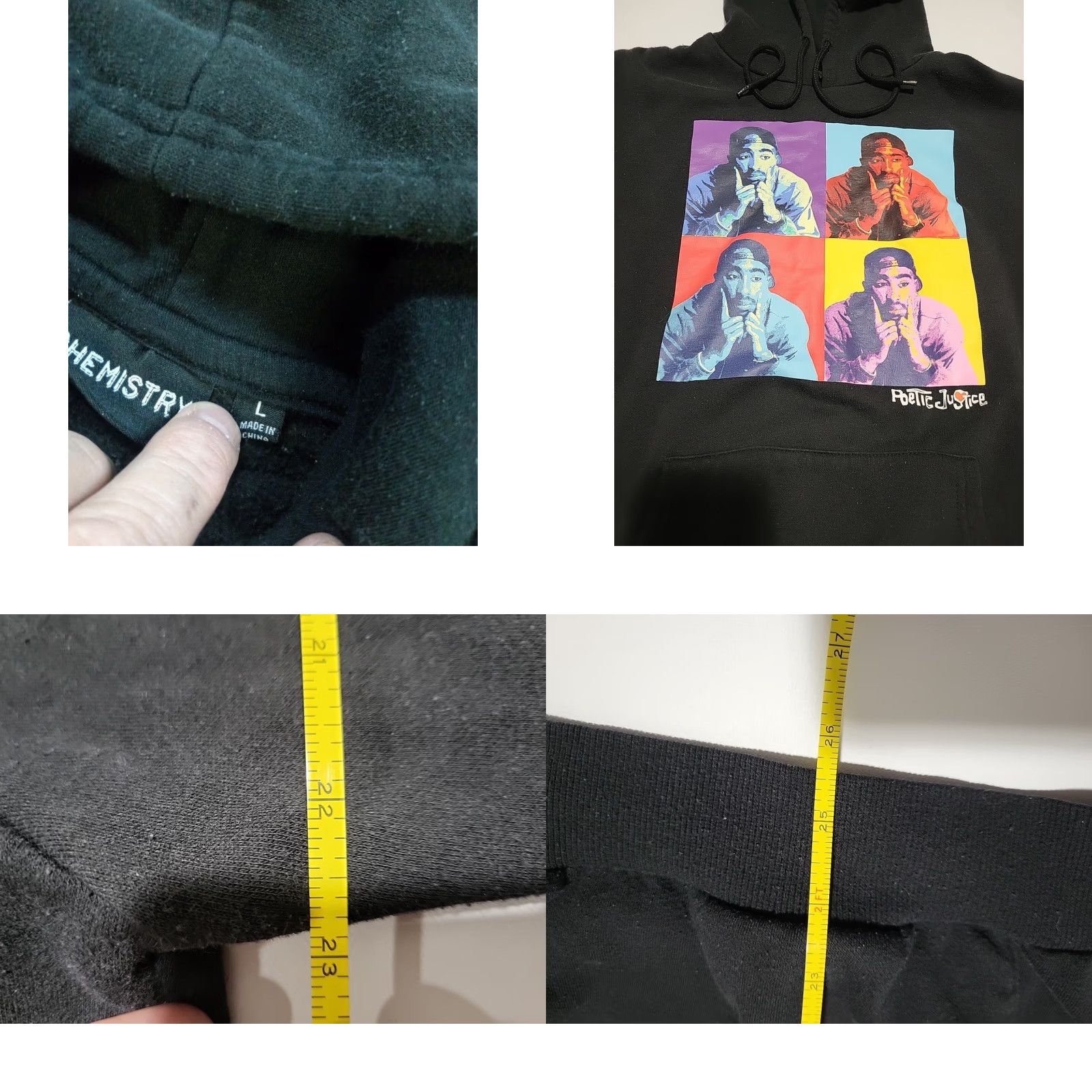 Vintage Tupac Hoodie Poetic Justice Black Cotton Knit Chemistry Large L — Hooded Graphic Print Pockets Mens Hip Hop Vintage: No Size US L / EU 52-54 / 3 - 9 Thumbnail