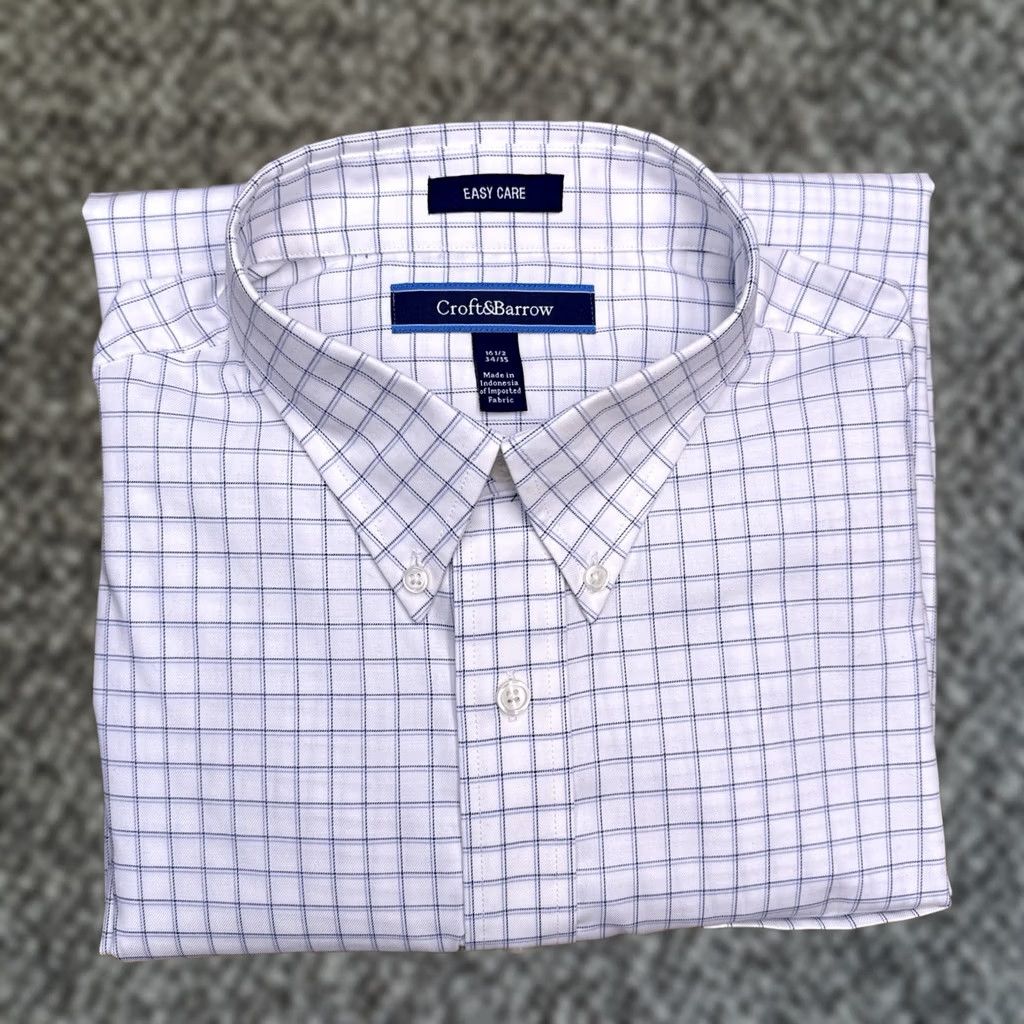 Croft & Barrow Croft & Barrow Shirt Mens 16.5 34/35 White Grid Check Button-Up Easy Care Regular Long Sleeve Classic Knit Cotton Casual Workwear Size US XL / EU 56 / 4 - 1 Thumbnail