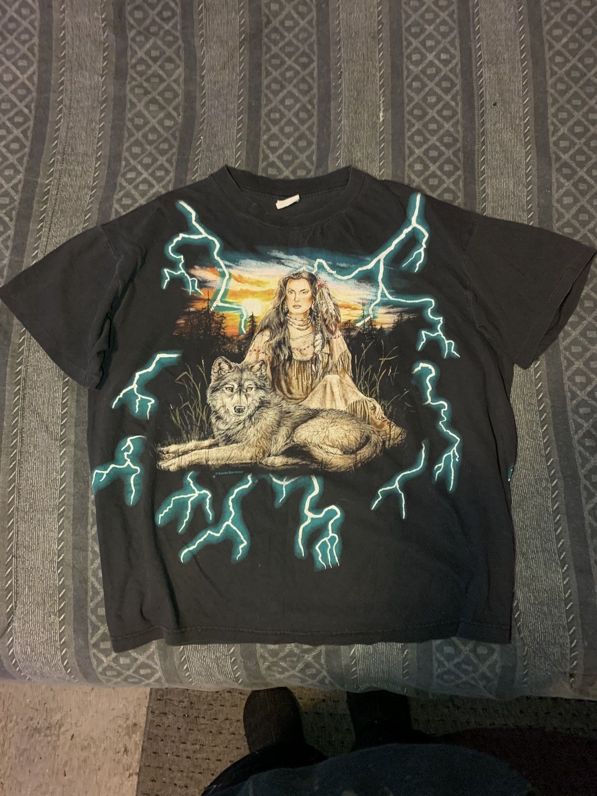 Vintage 90’s American Thunder Lightning Native American indian Shirt Size US XL / EU 56 / 4 - 1 Thumbnail