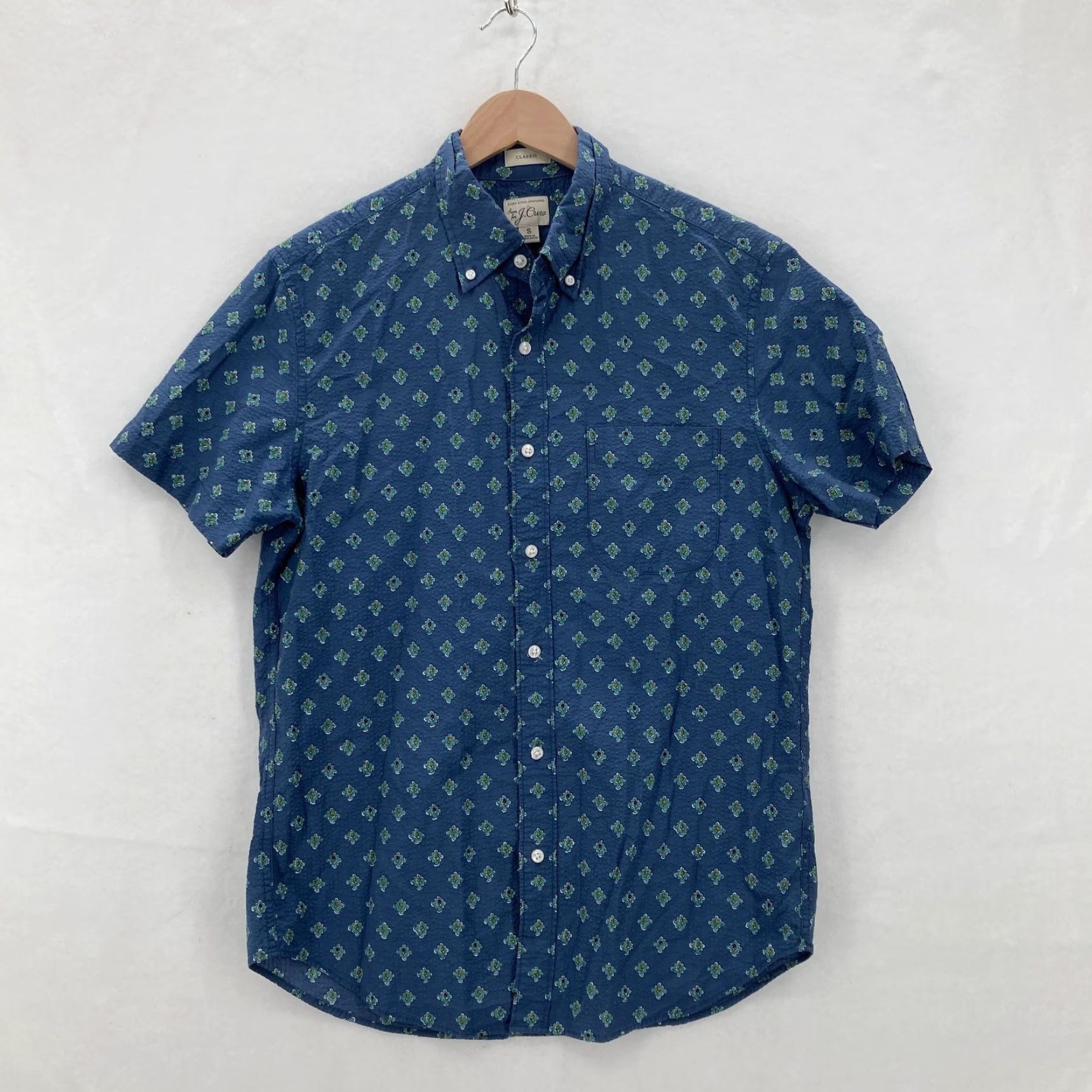 J.Crew J.Crew Shirt Mens Small Blue Classic Short Sleeve Floral Medallion Seersucker Shirt Size US S / EU 44-46 / 1 - 2 Thumbnail