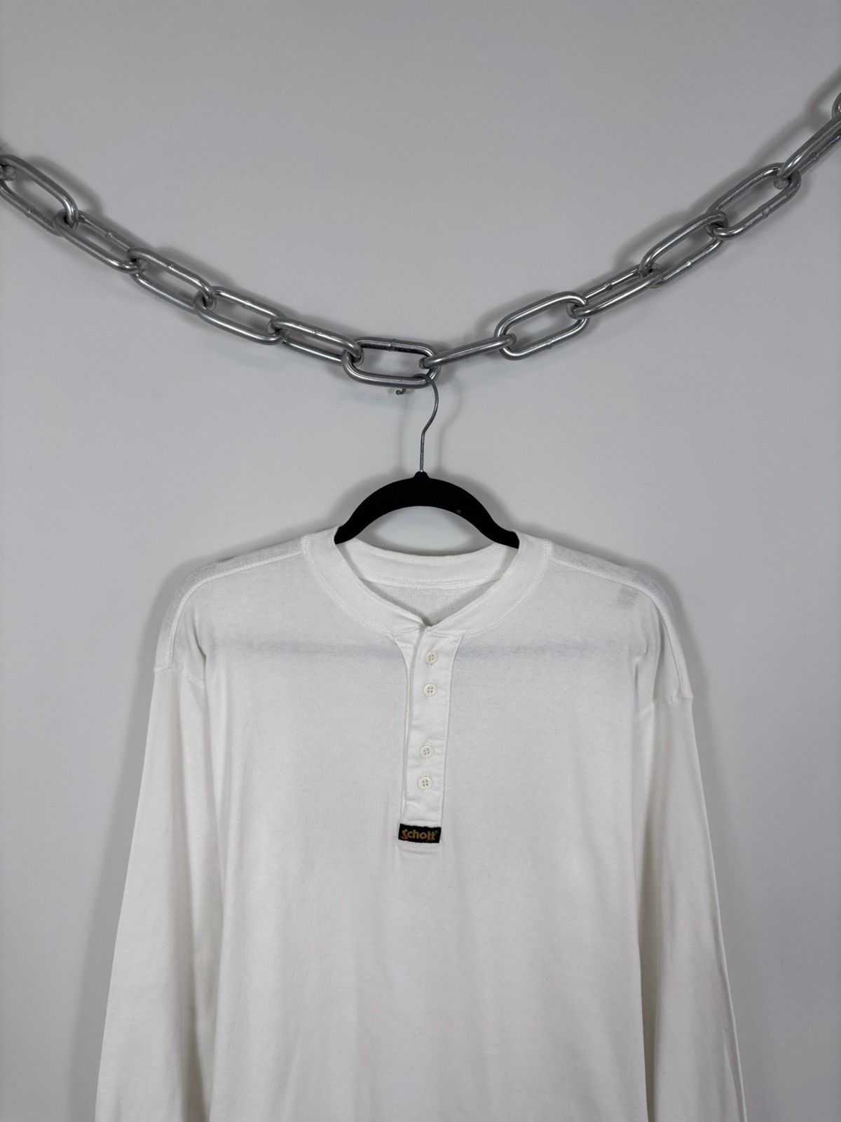 Schott Vintage Schott NYC Men’s White Long Sleeve Henley T-Shirt Size US M / EU 48-50 / 2 - 2 Thumbnail