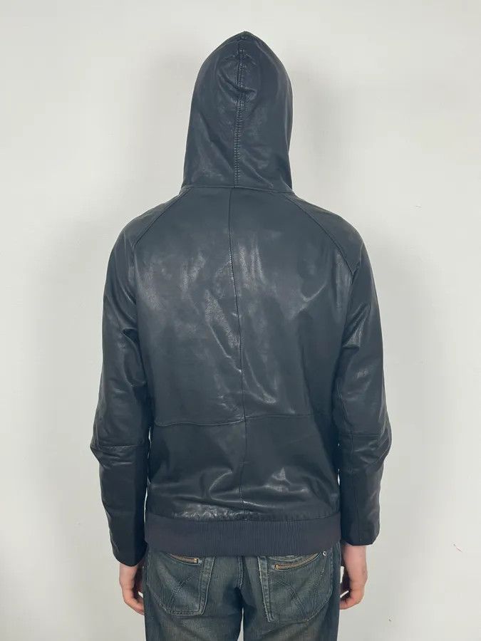 Diesel 2000s Diesel Black Leather Hood Zip-Up Jacket Size US M / EU 48-50 / 2 - 4 Thumbnail