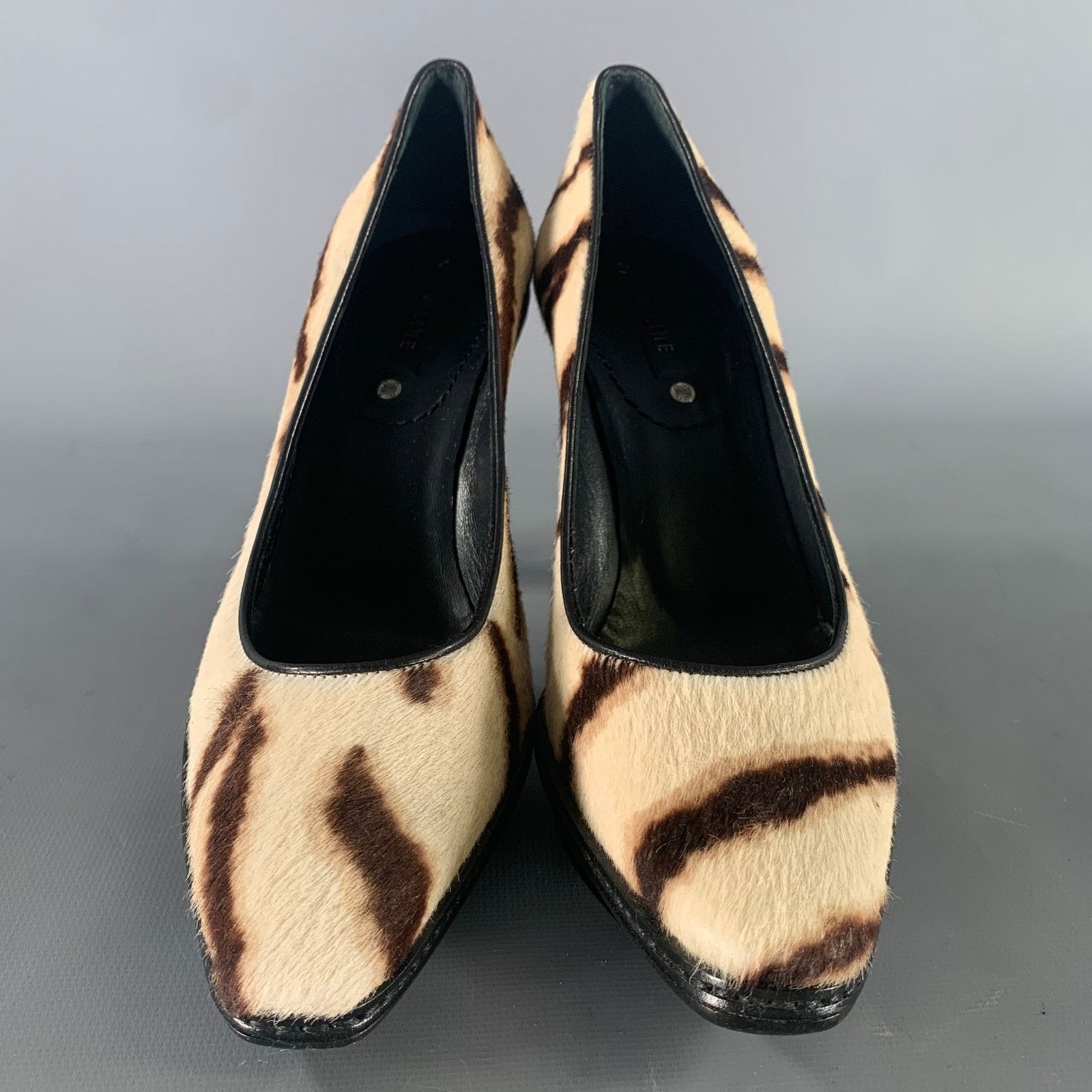 Celine CELINE Cream Brown Animal Print Calf hair Pointed Toe Pumps Size US 7 / IT 37 - 4 Thumbnail