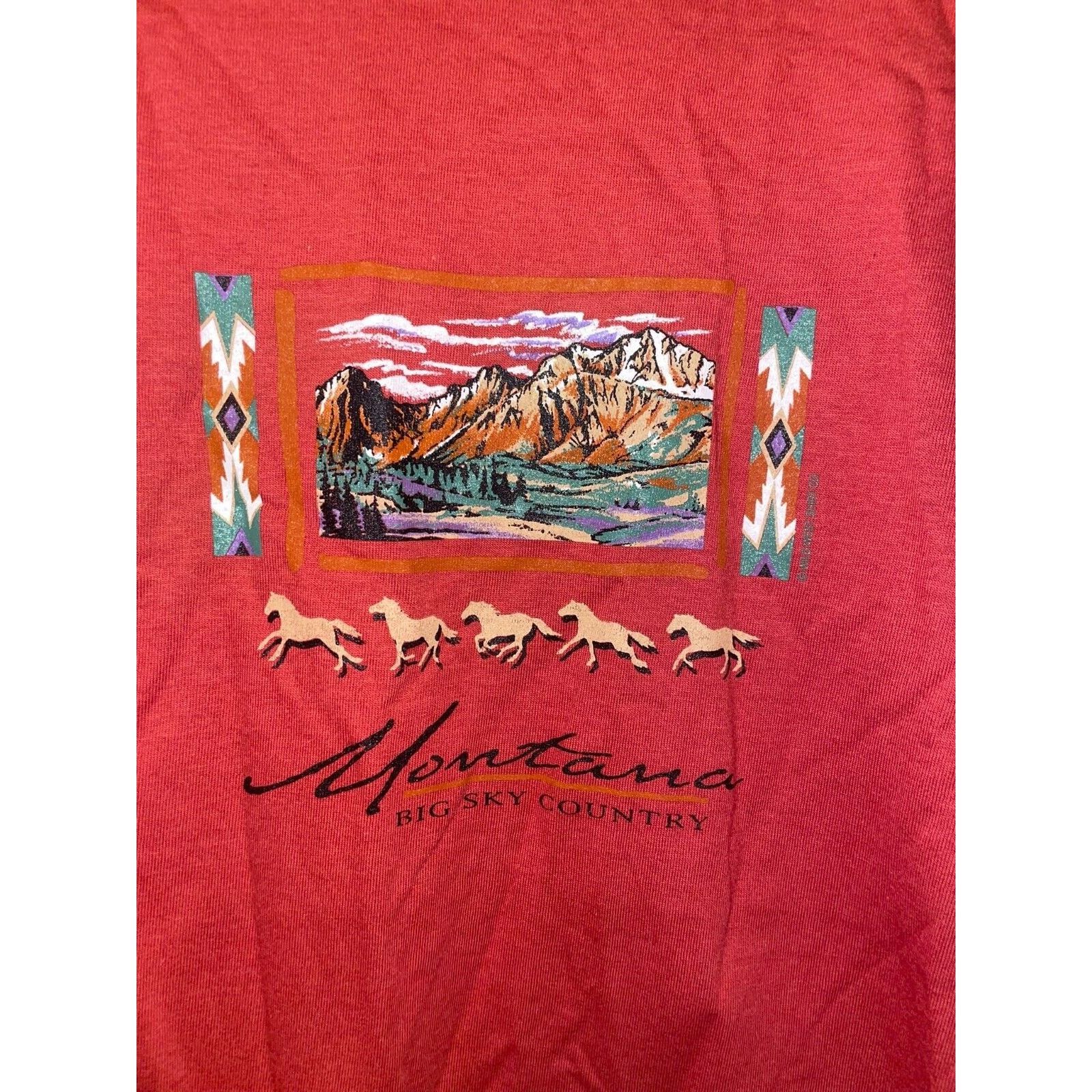 Jerzees Vintage Montana Big Sky Country Shirt Red Tee 90s VTG Small Size US S / EU 44-46 / 1 - 2 Thumbnail