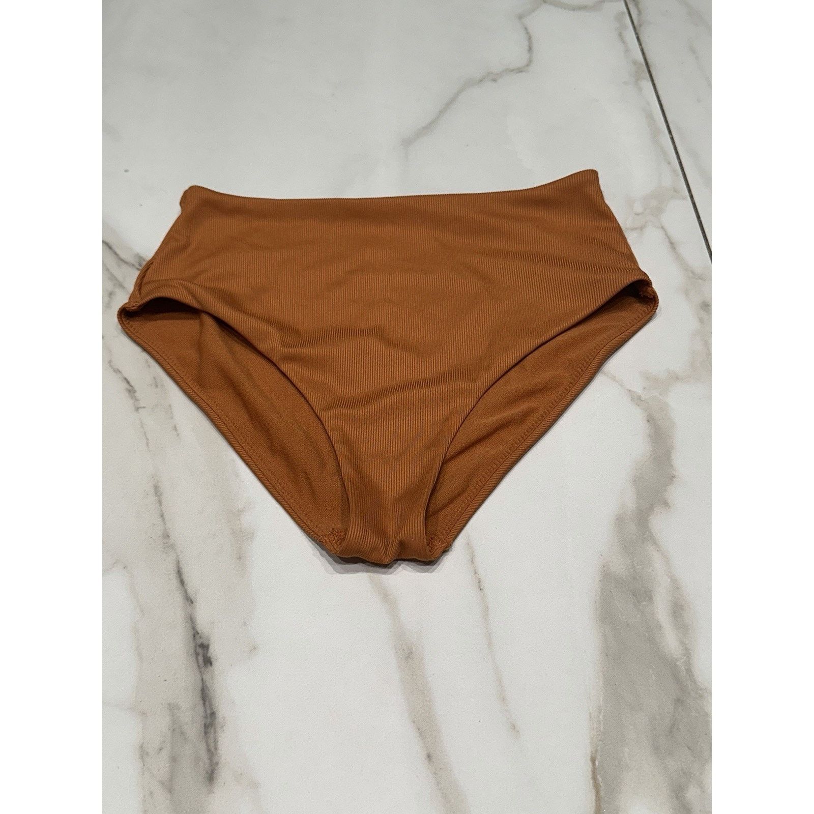 Primark Primark Ribbed Dark Orange High Cut Bikini Bottoms, Size 2 Size ONE SIZE - 1 Thumbnail