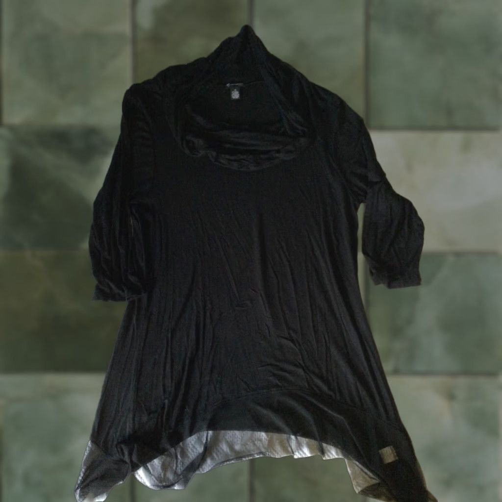 Vintage VINTAGE? No. New Directions Women Blouse Shirt 1X Black 3/4 Sleeve Asymmetrical Hem Tunic All Seasons Adult Women Size XL / US 12-14 / IT 48-50 - 1 Thumbnail