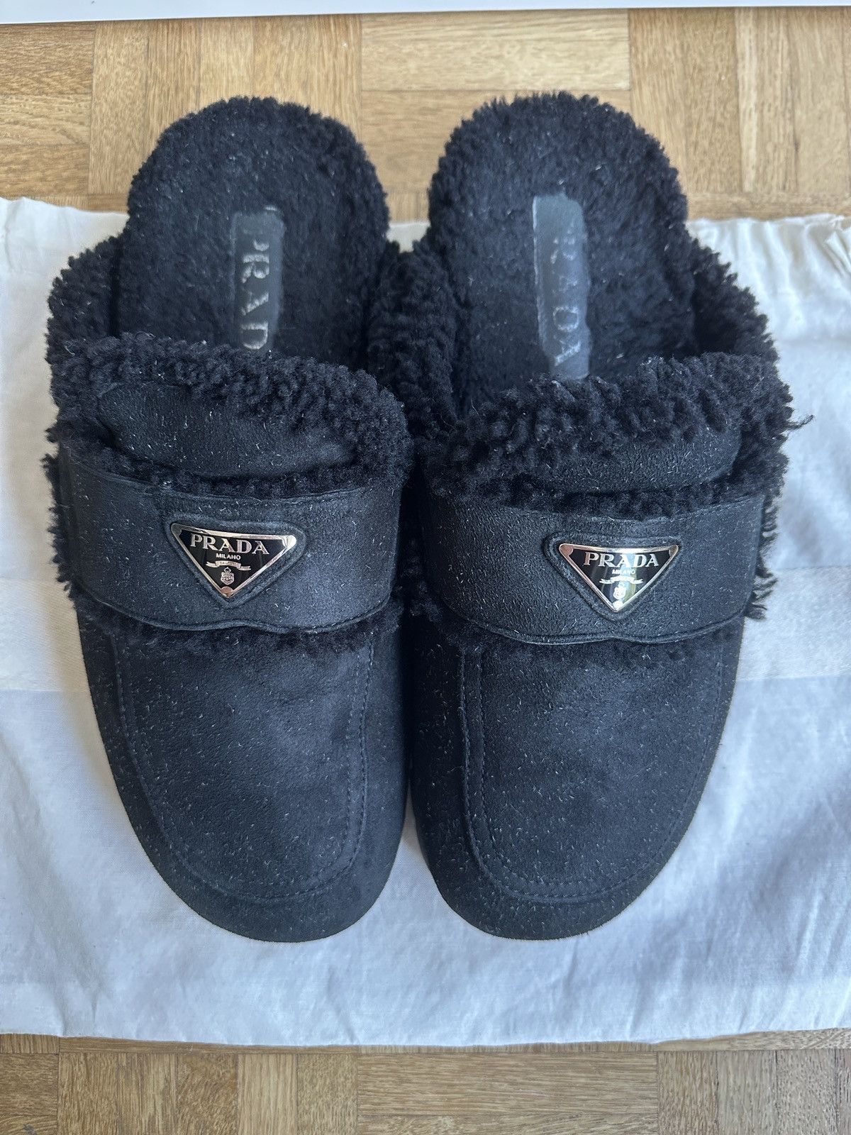 Prada Prada Plaque Logo Shearling Mules Size US 13 / EU 46 - 1 Thumbnail