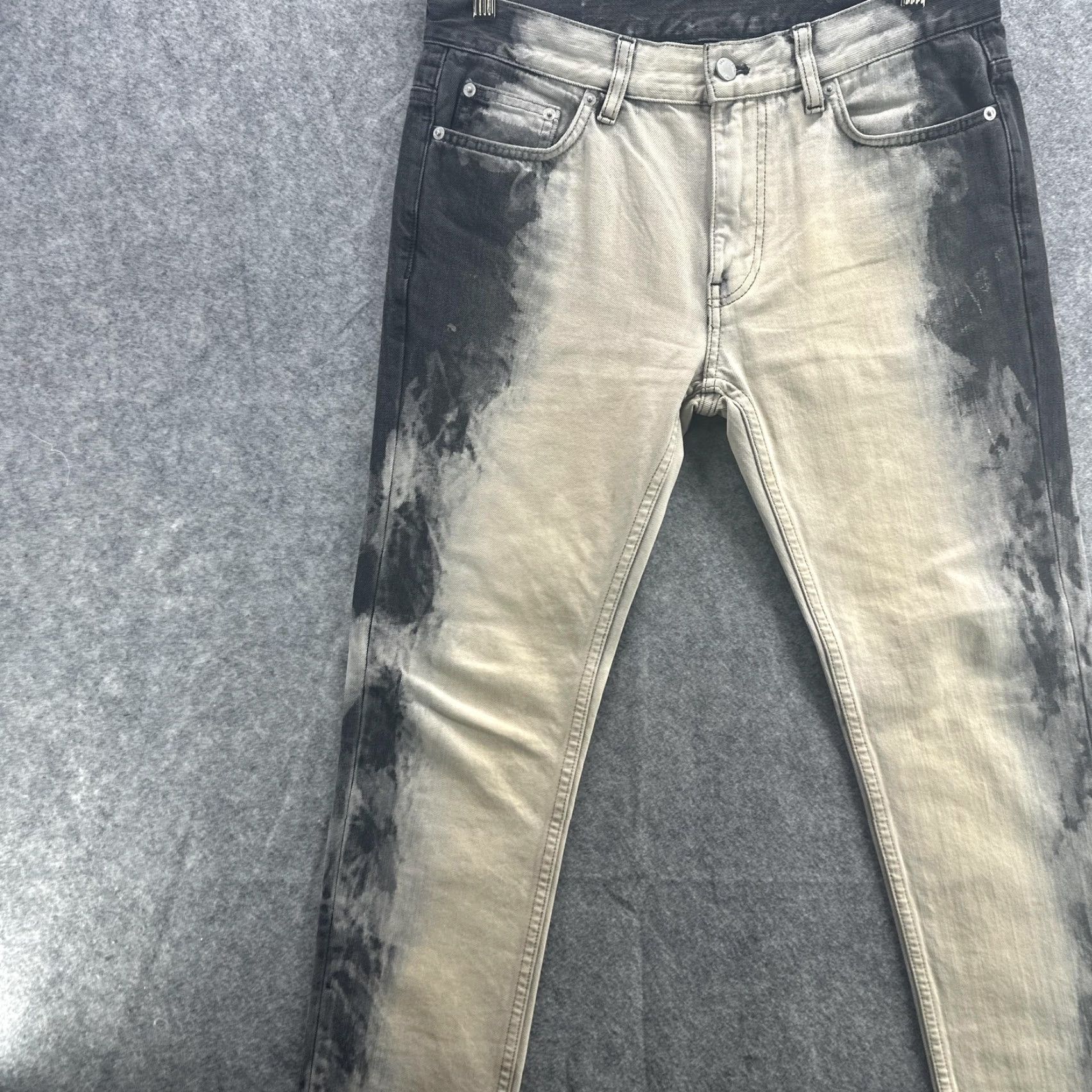 Denime BLK DNM Jeans Mens Gray Bleach Wash Slim Tapered Denim Pants Streetwear Size US 33 - 4 Thumbnail