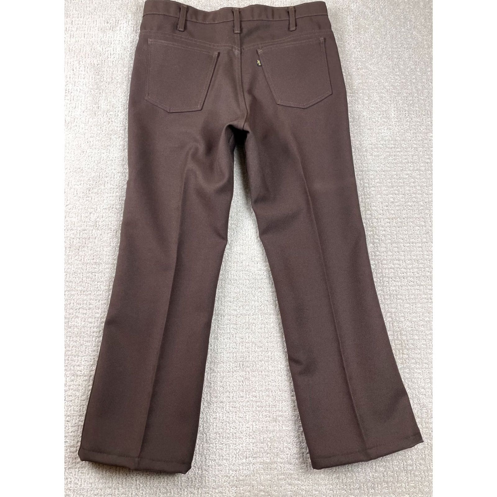 Levi's VINTAGE Levi's Jeans Mens 35x29 Bootcut Brown 80s Leather? No, Polyester Cotton 5-Pocket USA Jeans Size US 35 - 7 Thumbnail