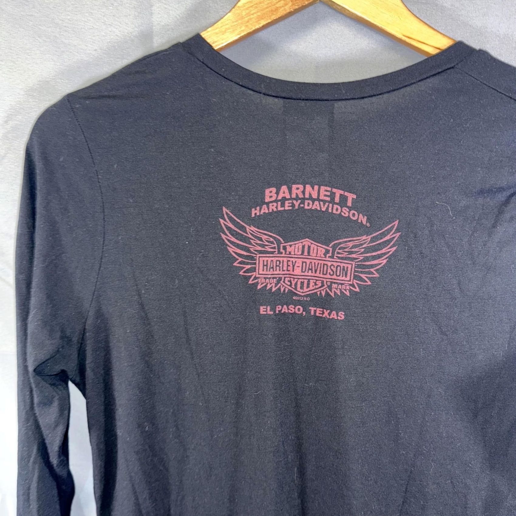 Harley Davidson VINTAGE Harley-Davidson Shirt Womens Large Black Scoop Neck 3/4 Sleeve Graphic Made USA Size L / US 10 / IT 46 - 3 Thumbnail