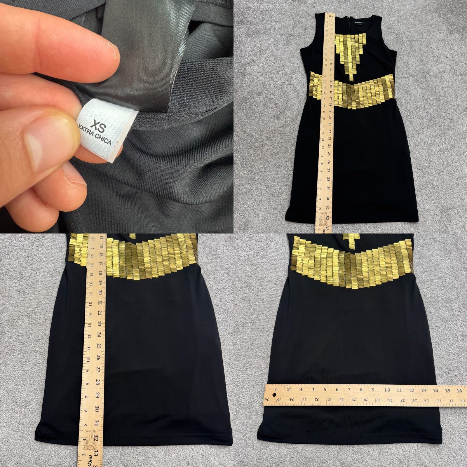 Bebe VINTAGE BeBe Embellished Gold Geometric Bodycon Dress Womens XS Black Sleeveless Stretch Size XS / US 0-2 / IT 36-38 - 9 Thumbnail