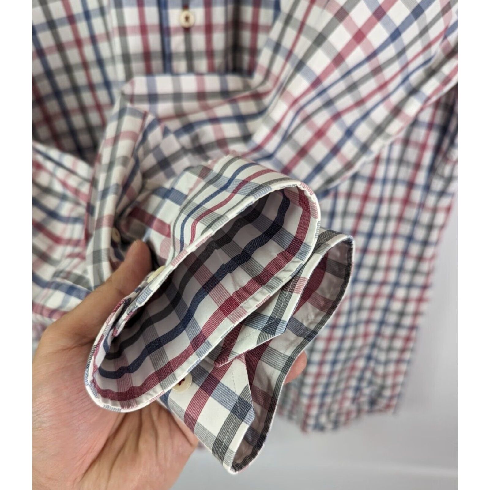 David Donahue David Donahue Dress Shirt Mens XL Pink Blue Check Plaid Cotton Button Shirt Size 46R - 3 Thumbnail